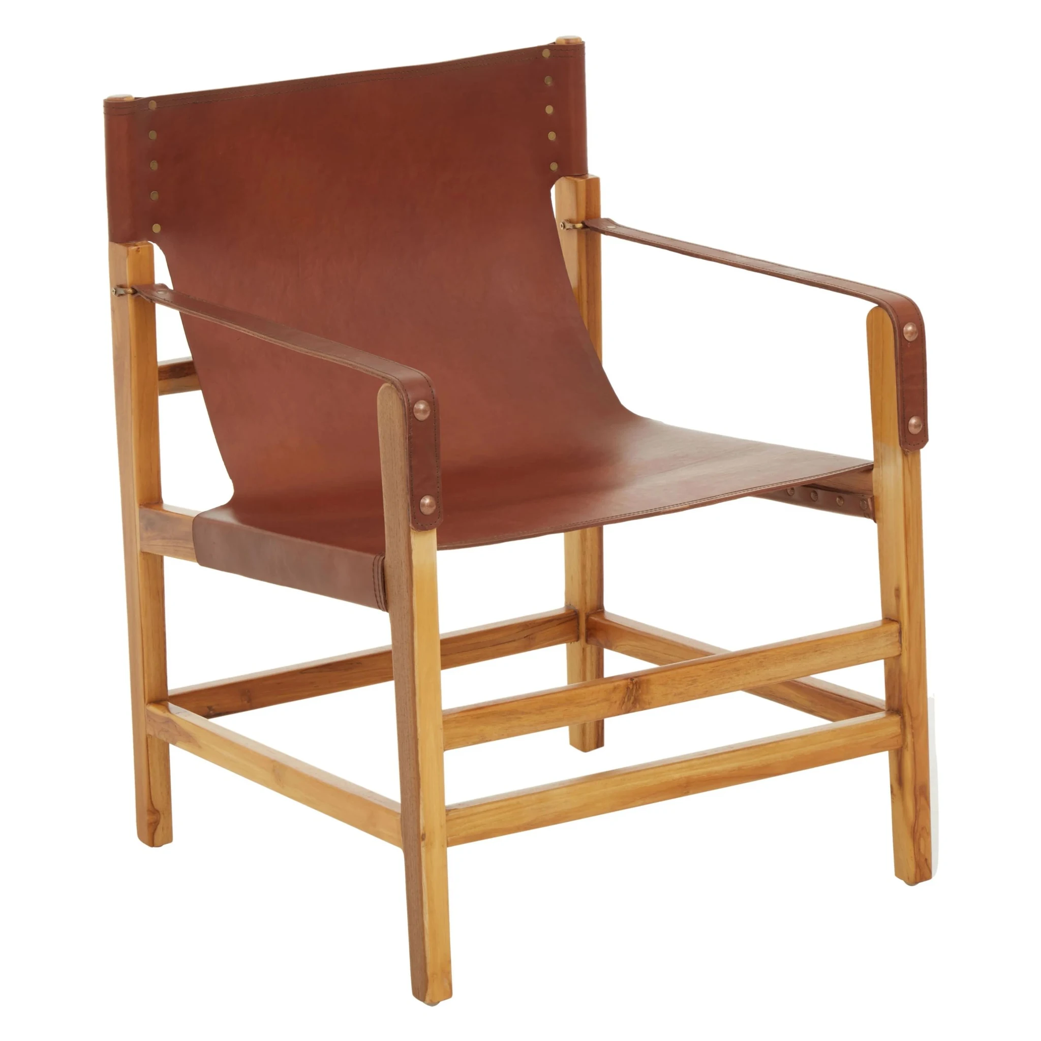 Kendari Light Brown Leather And Teak Wood Chair - Seating, photo 4 of 8