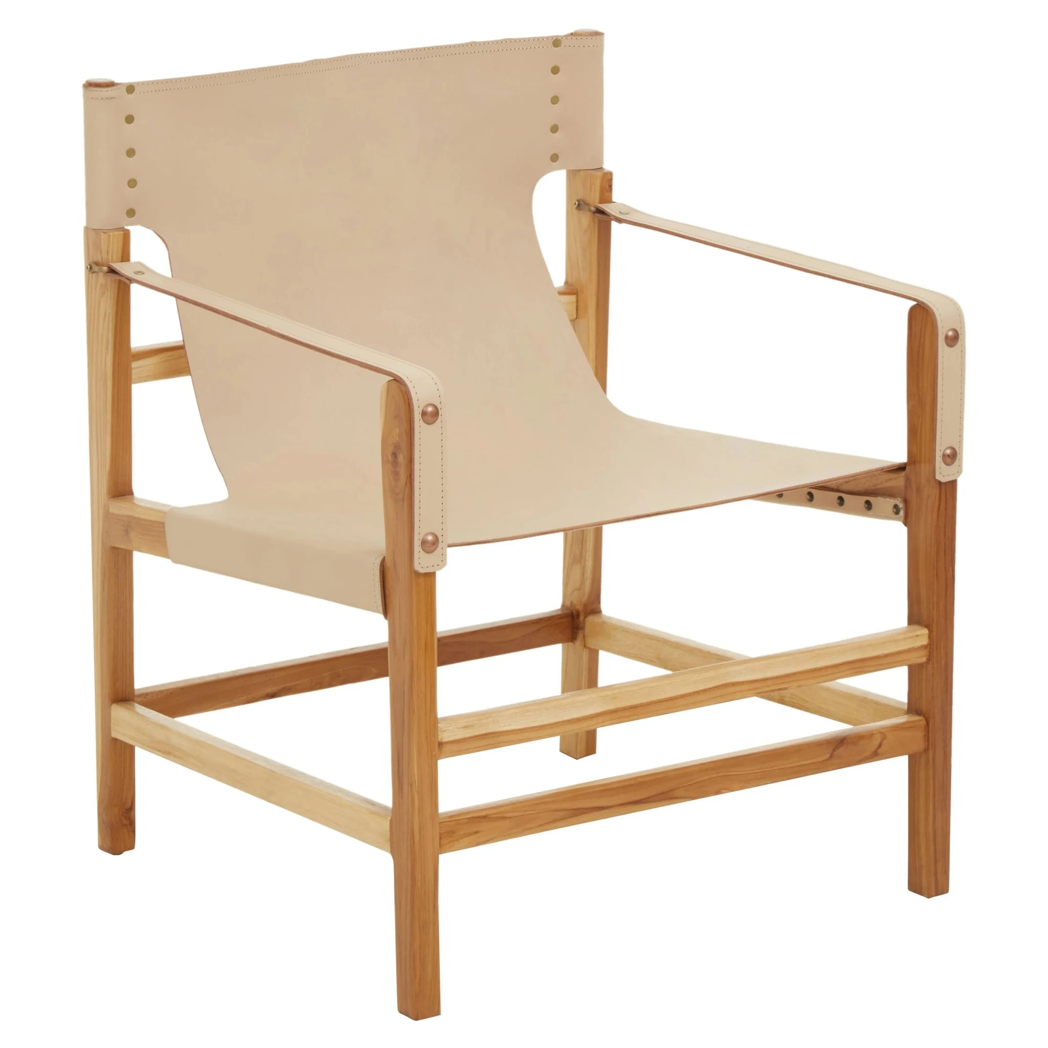 Kendari Cream Leather and Teak Wood Chair - Seating, photo 5 of 8