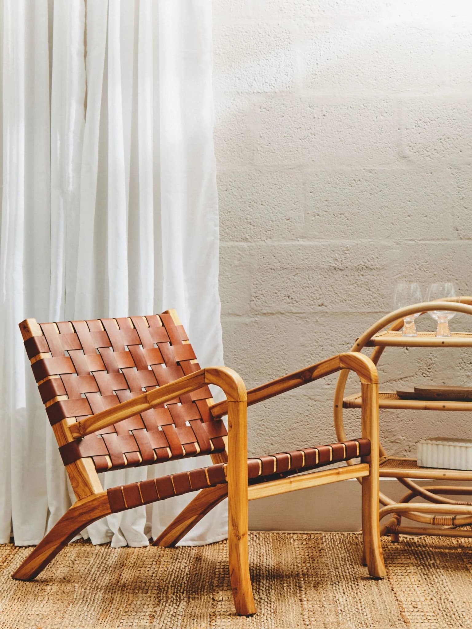 Kendari Dark Brown Woven Leather and Teak Wood Chair - Seating, photo 3 of 8