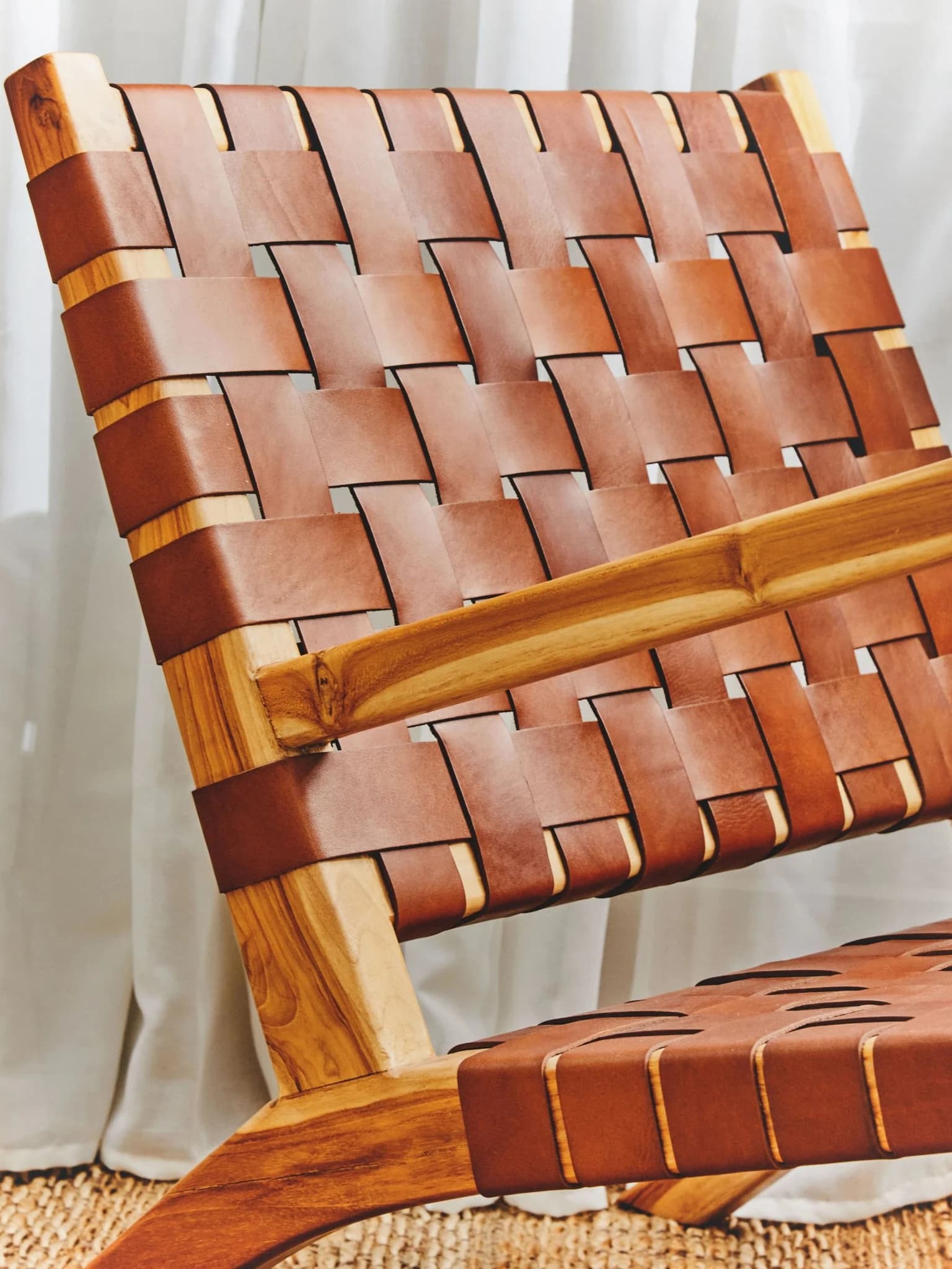Kendari Dark Brown Woven Leather and Teak Wood Chair - Seating, photo 2 of 8