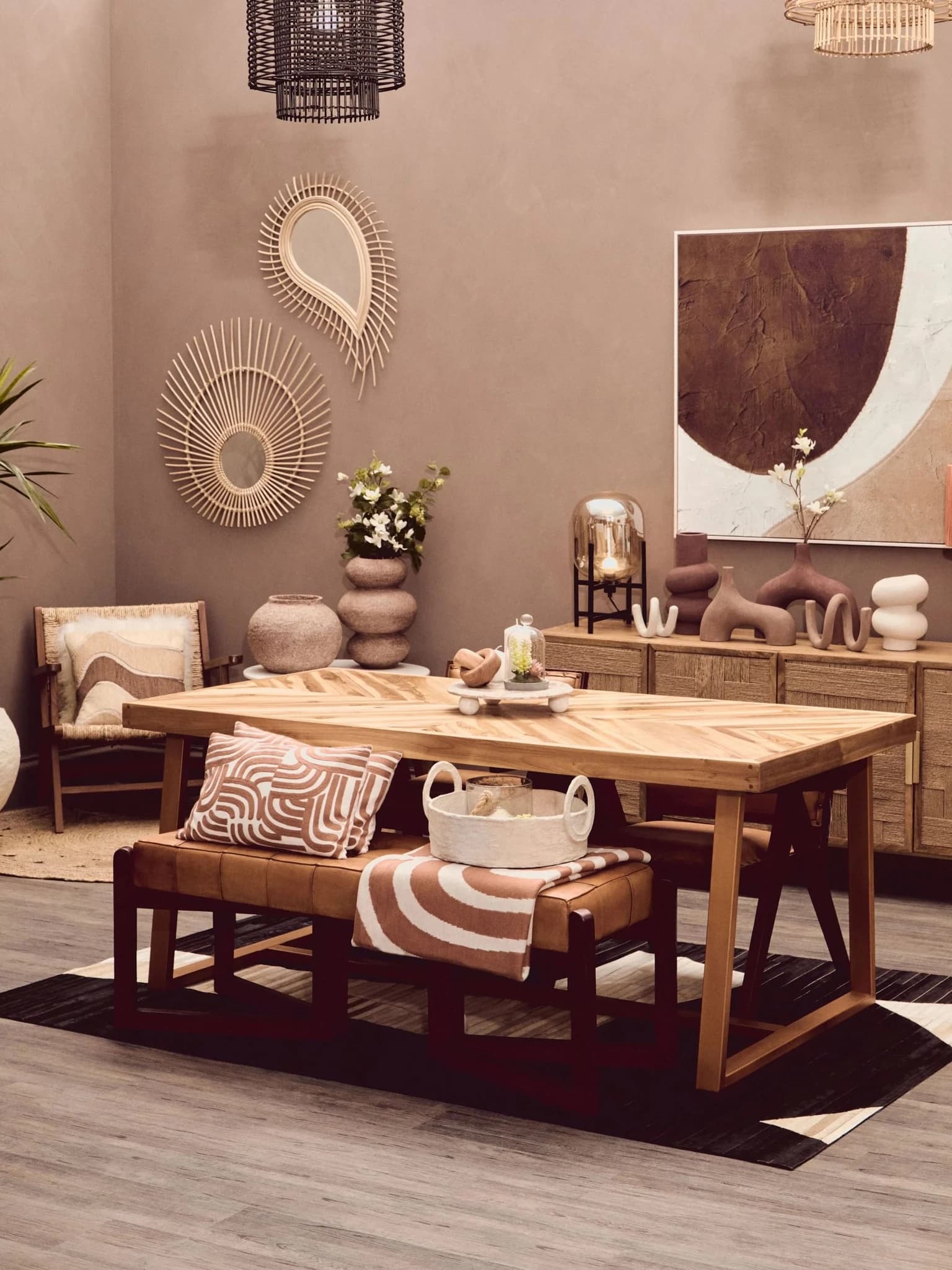 Kendari Natural Teak Wood Rectangular Dining Table with Gold Frame - Tables, photo 6 of 8