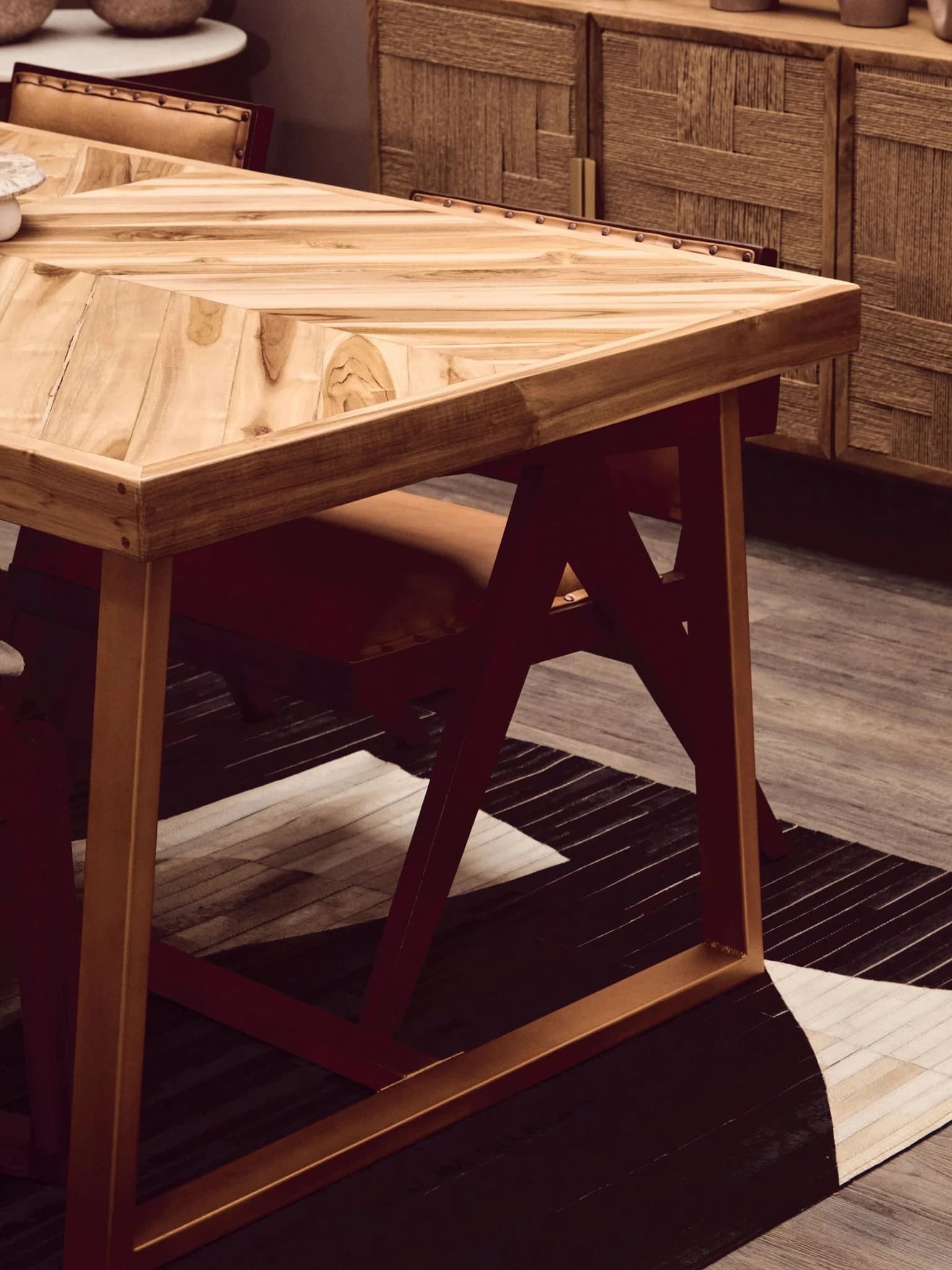 Kendari Natural Teak Wood Rectangular Dining Table with Gold Frame - Tables, photo 2 of 8