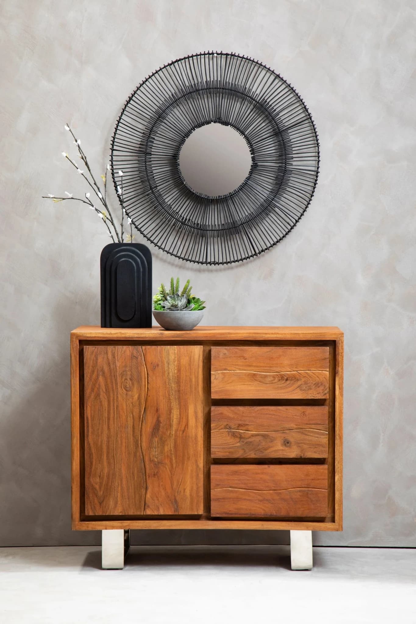 Simla Acacia Wood 1 Door and 3 Drawers Sideboard - Bookcases & shelving, photo 6 of 8