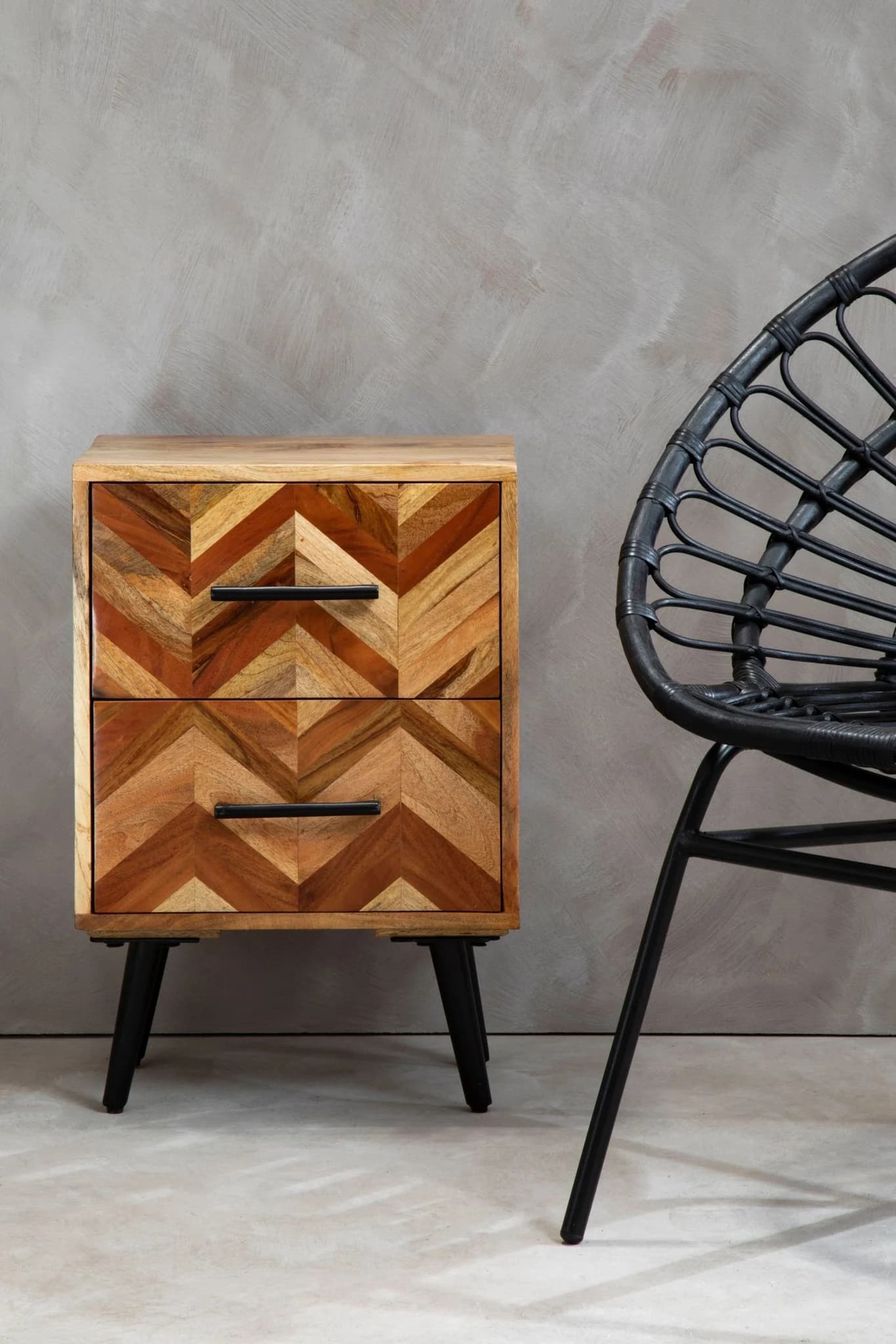 Boho Two Drawer Bedside Table in Mango Wood - Tables, photo 5 of 8