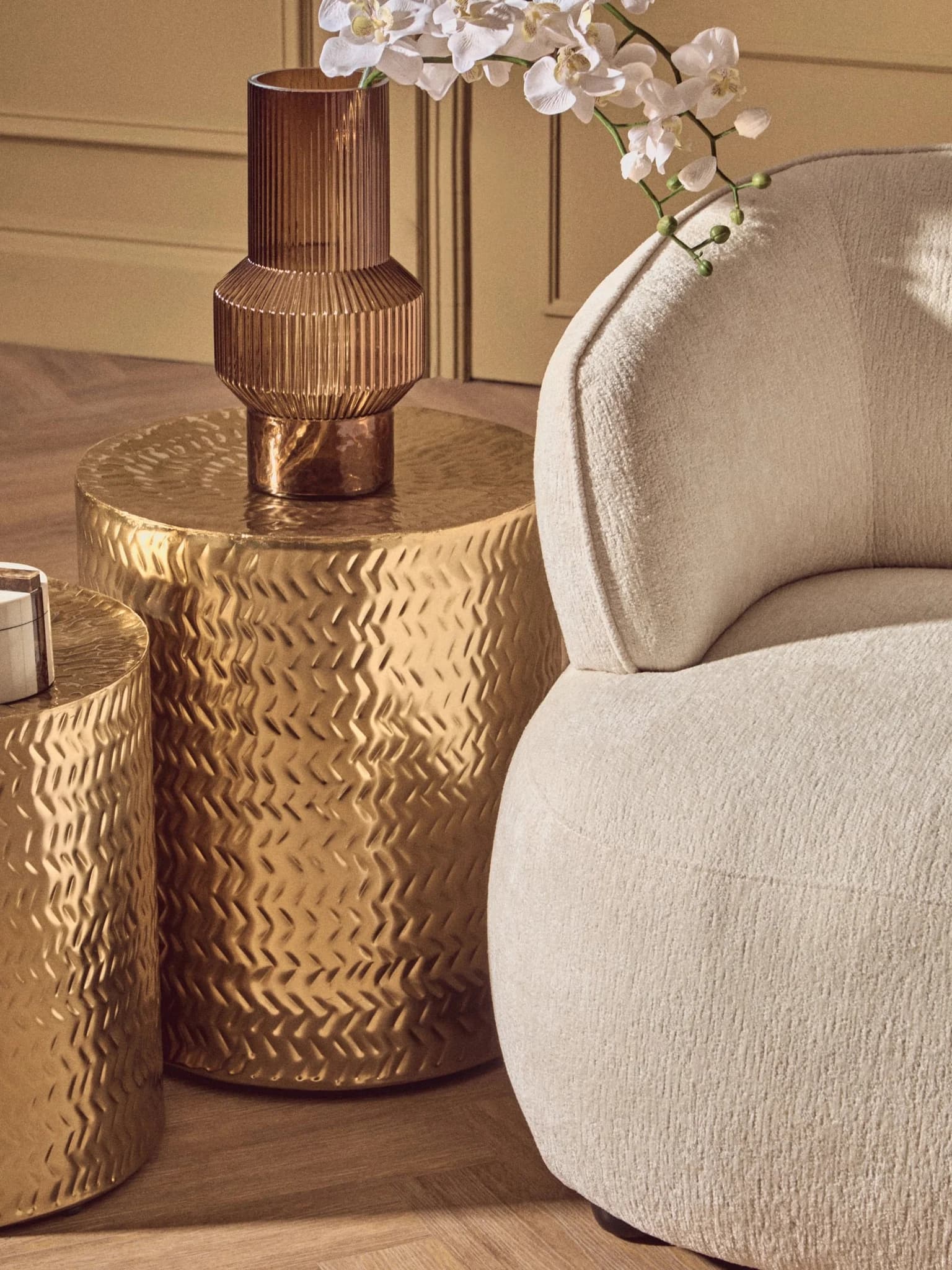 Templar Set of 2 Gold Finish Side Tables and Stools - Seating, photo 4 of 8