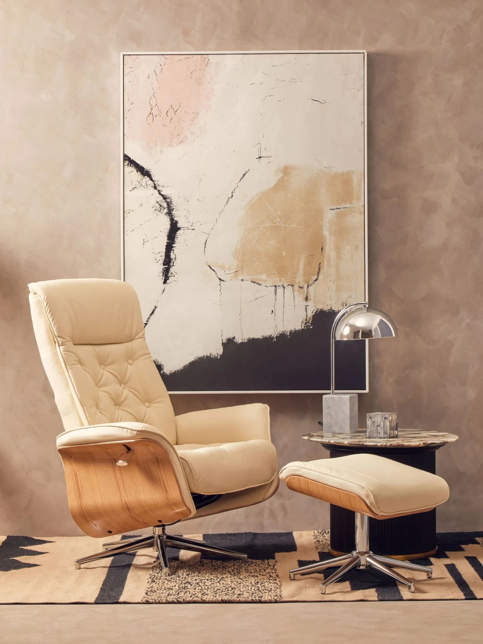 Warrington Ivory Leather Effect Recliner And Footstool - Seating, photo 6 of 8