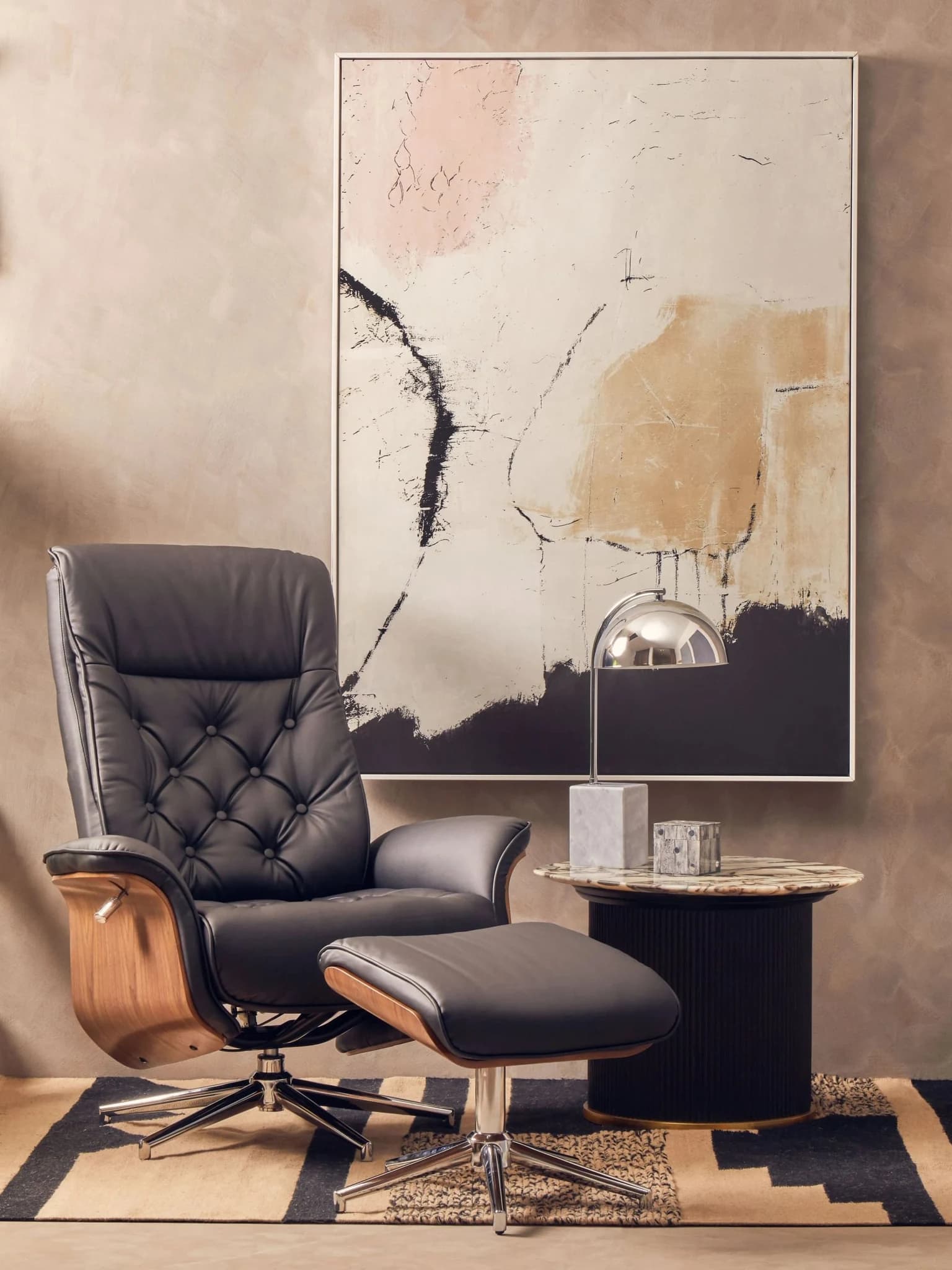 Warrington Black Leather Effect Recliner And Footstool - Seating, photo 3 of 7
