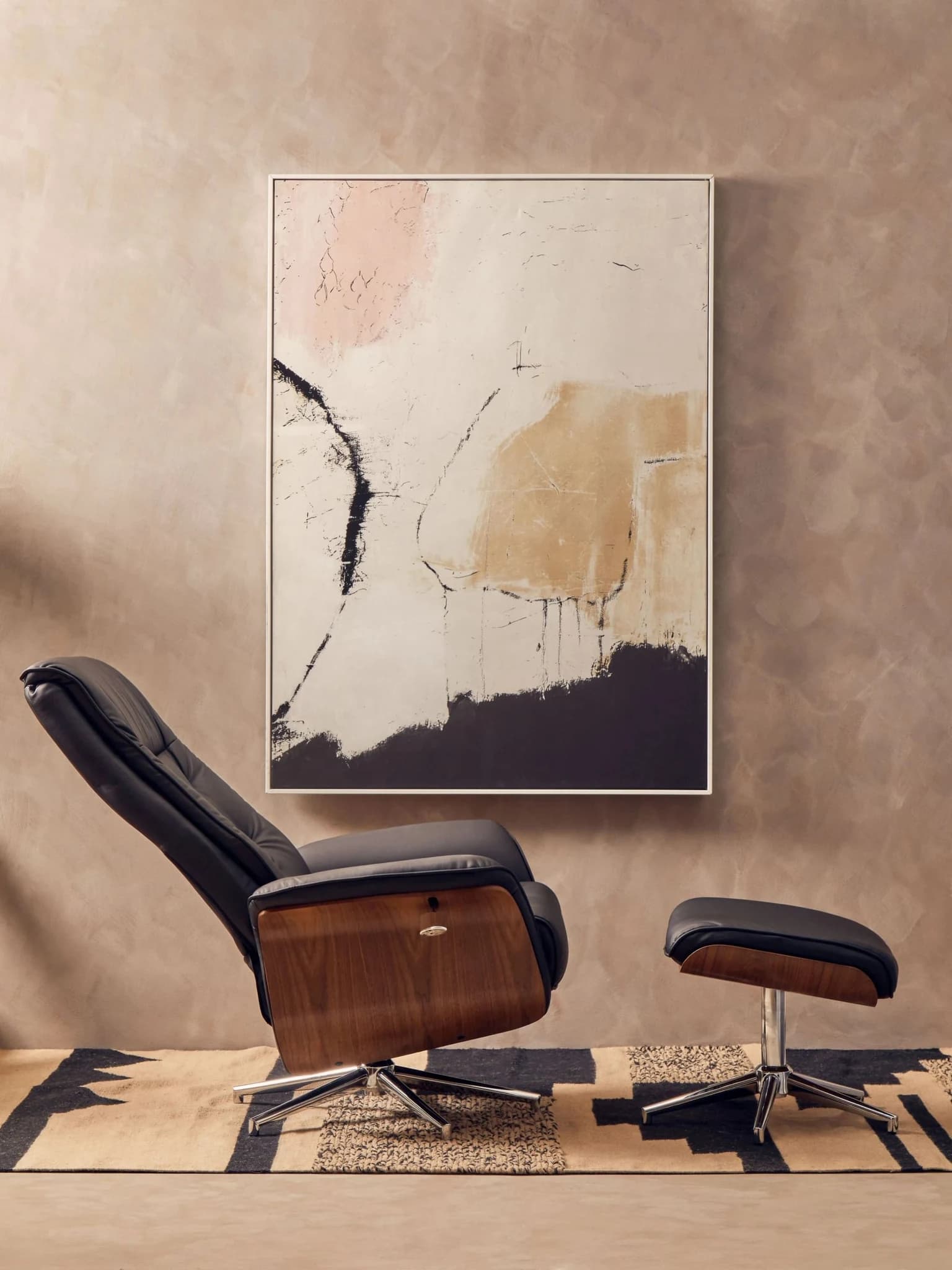 Warrington Black Leather Effect Recliner And Footstool - Seating, photo 2 of 7