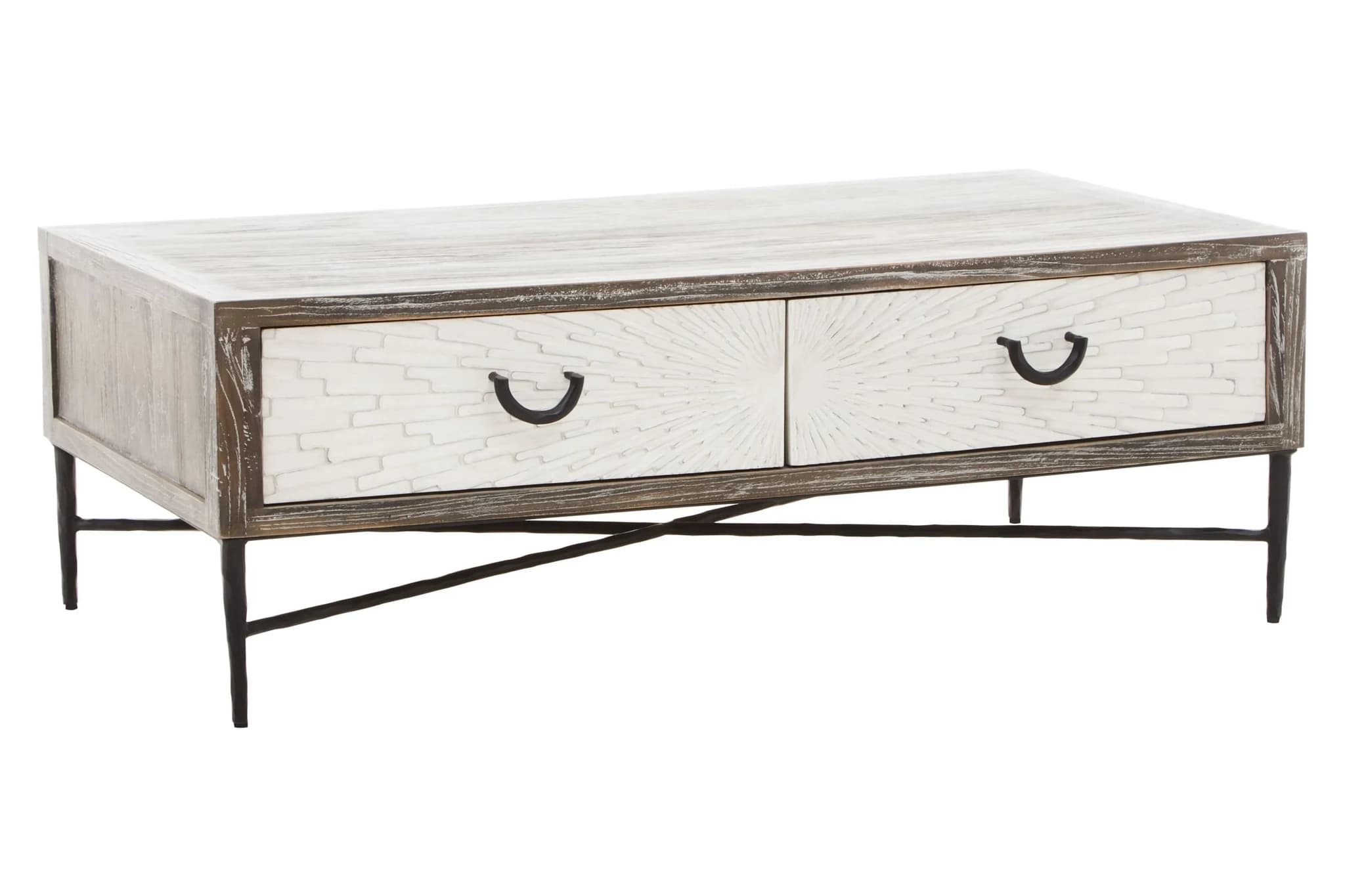 Milan Grey Wash Recycled Elm Wood Coffee Table with Drawers - Tables, photo 5 of 8