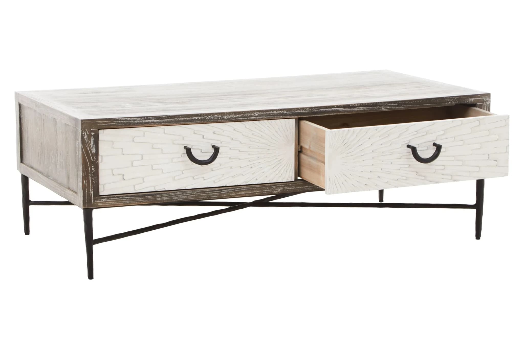 Milan Grey Wash Recycled Elm Wood Coffee Table with Drawers - Tables, photo 4 of 8