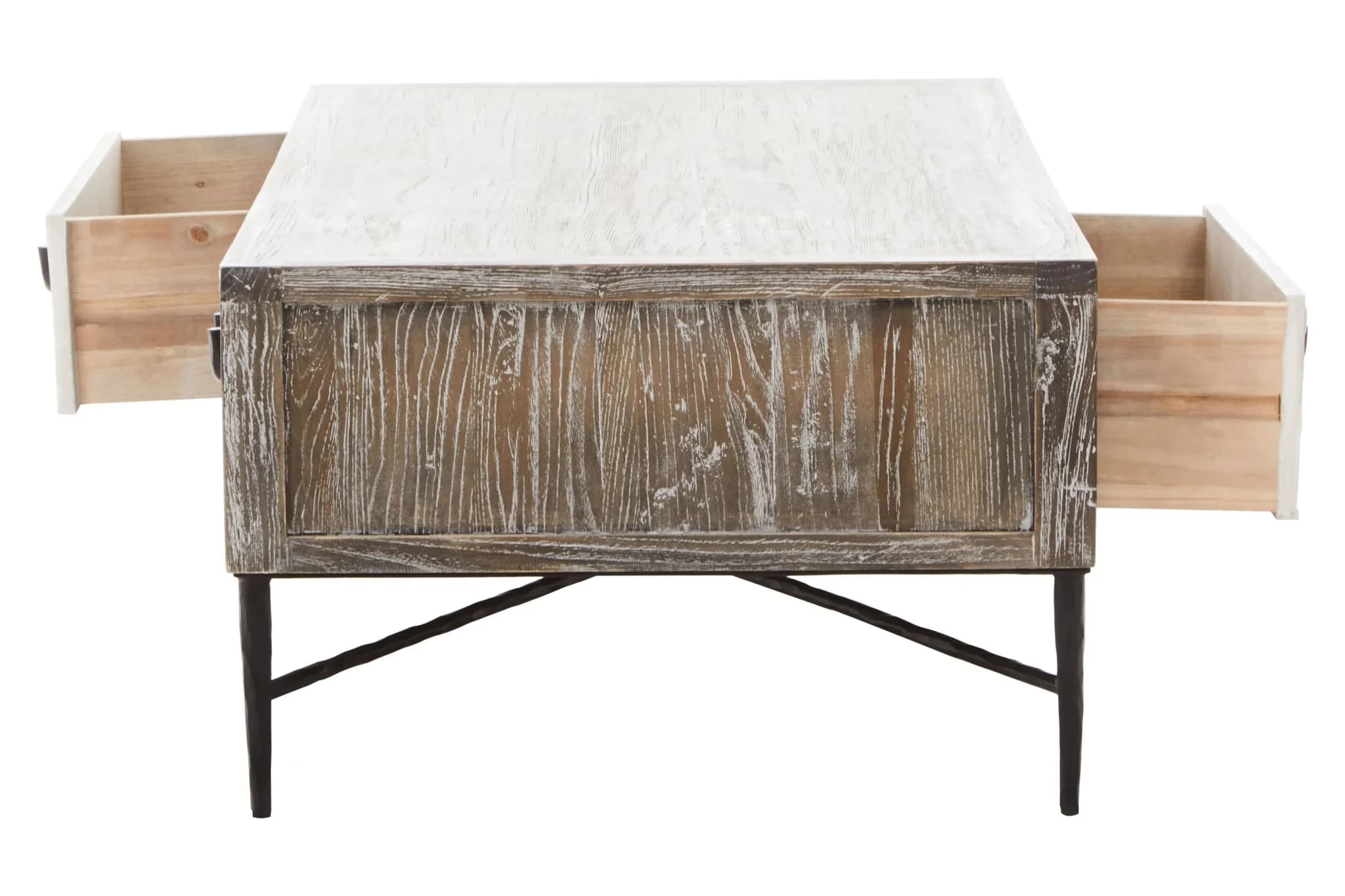 Milan Grey Wash Recycled Elm Wood Coffee Table with Drawers - Tables, photo 2 of 8