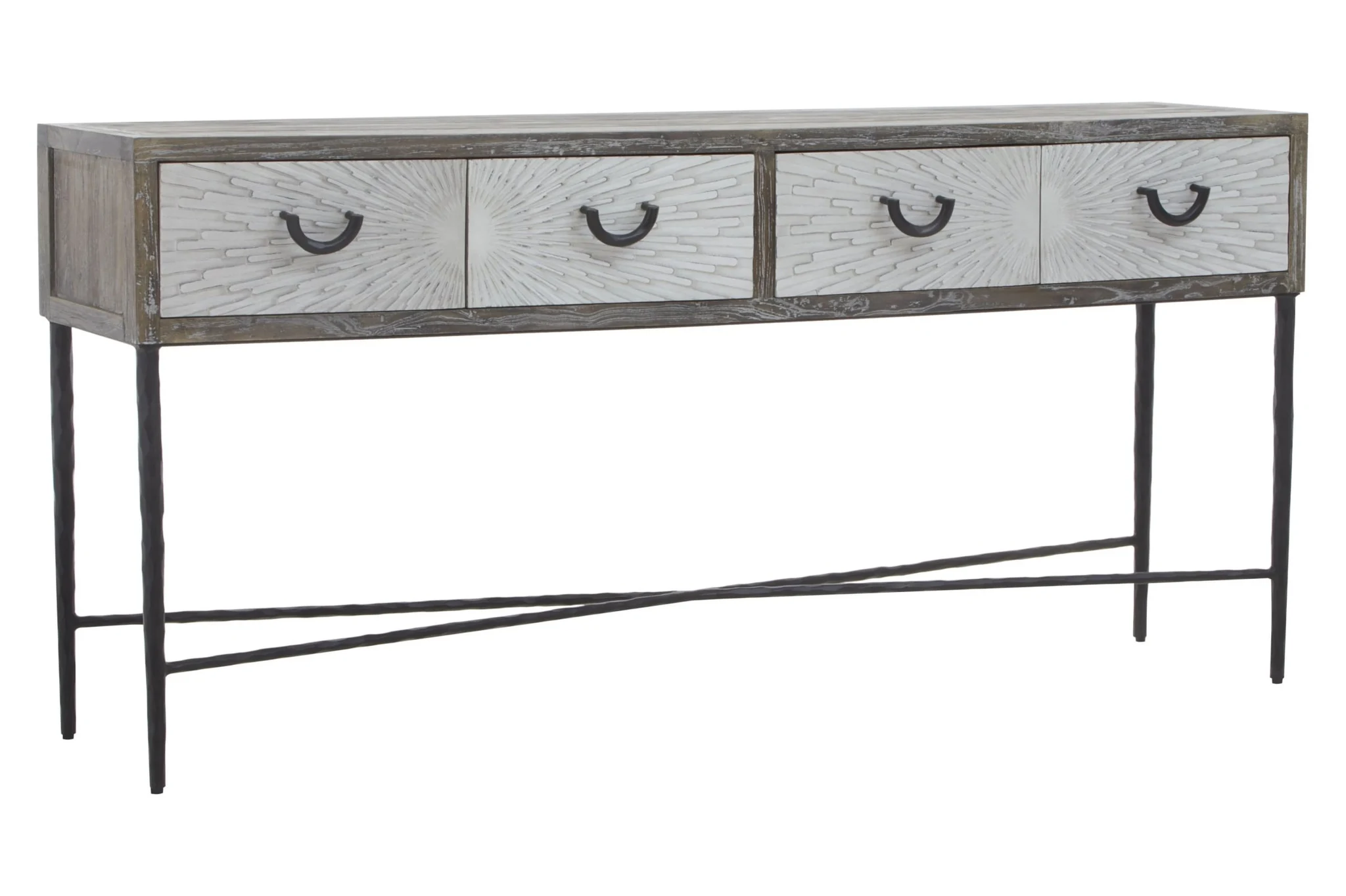 Milan Grey Wash Recycled Elm Wood Console Table with Drawers - Tables, photo 5 of 8