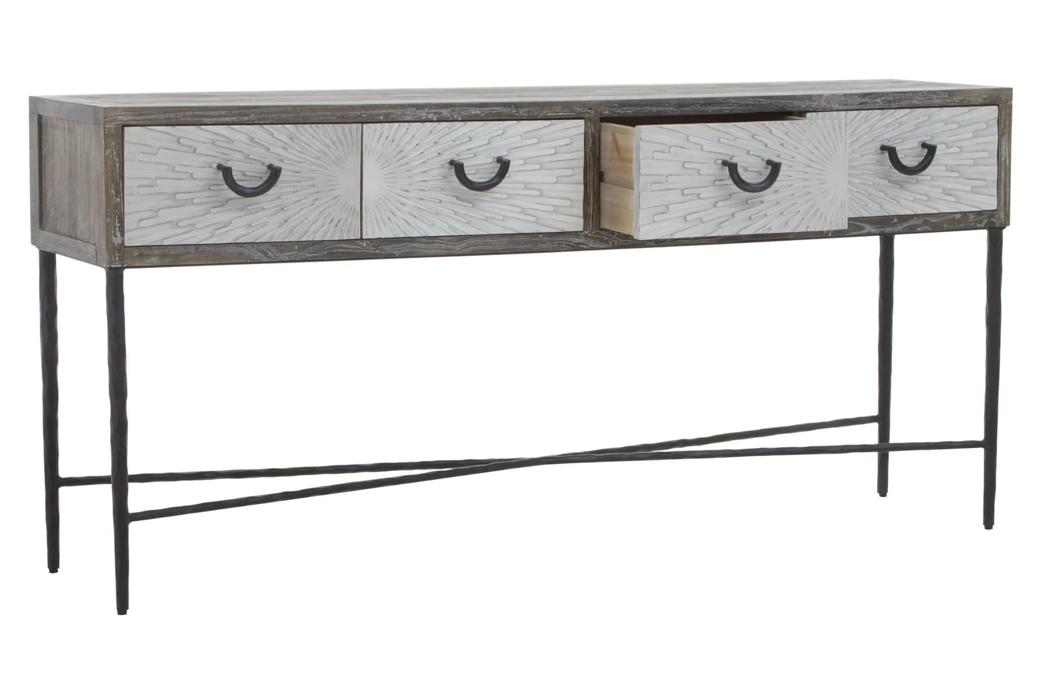 Milan Grey Wash Recycled Elm Wood Console Table with Drawers - Tables, photo 4 of 8