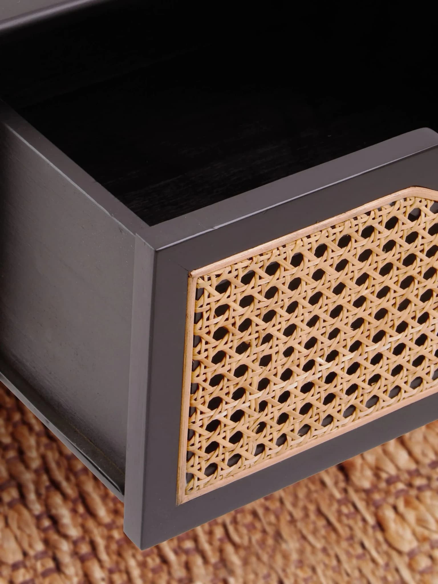 Cebu Black Side Table with Rattan Drawer - Tables, photo 6 of 8