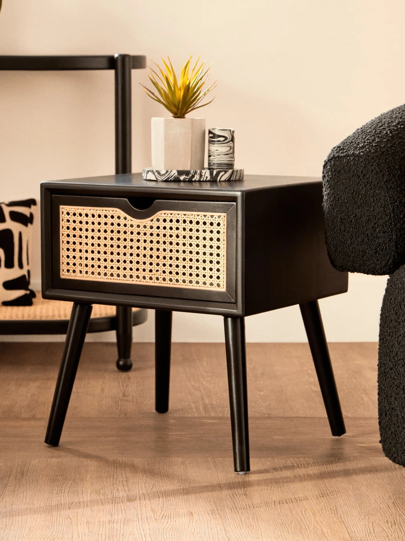 Cebu Black Side Table with Rattan Drawer - Tables, photo 5 of 8