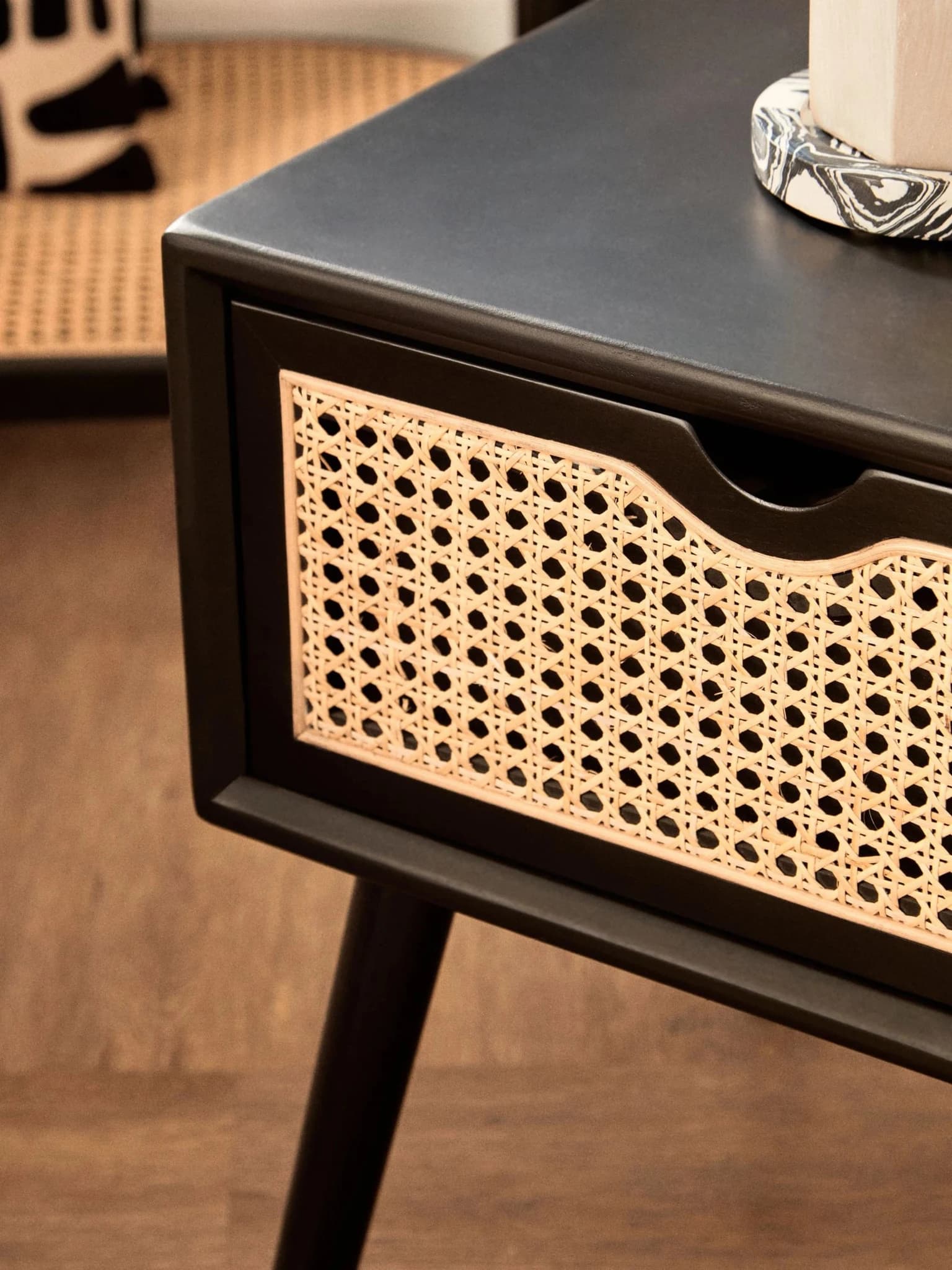 Cebu Black Side Table with Rattan Drawer - Tables, photo 4 of 8