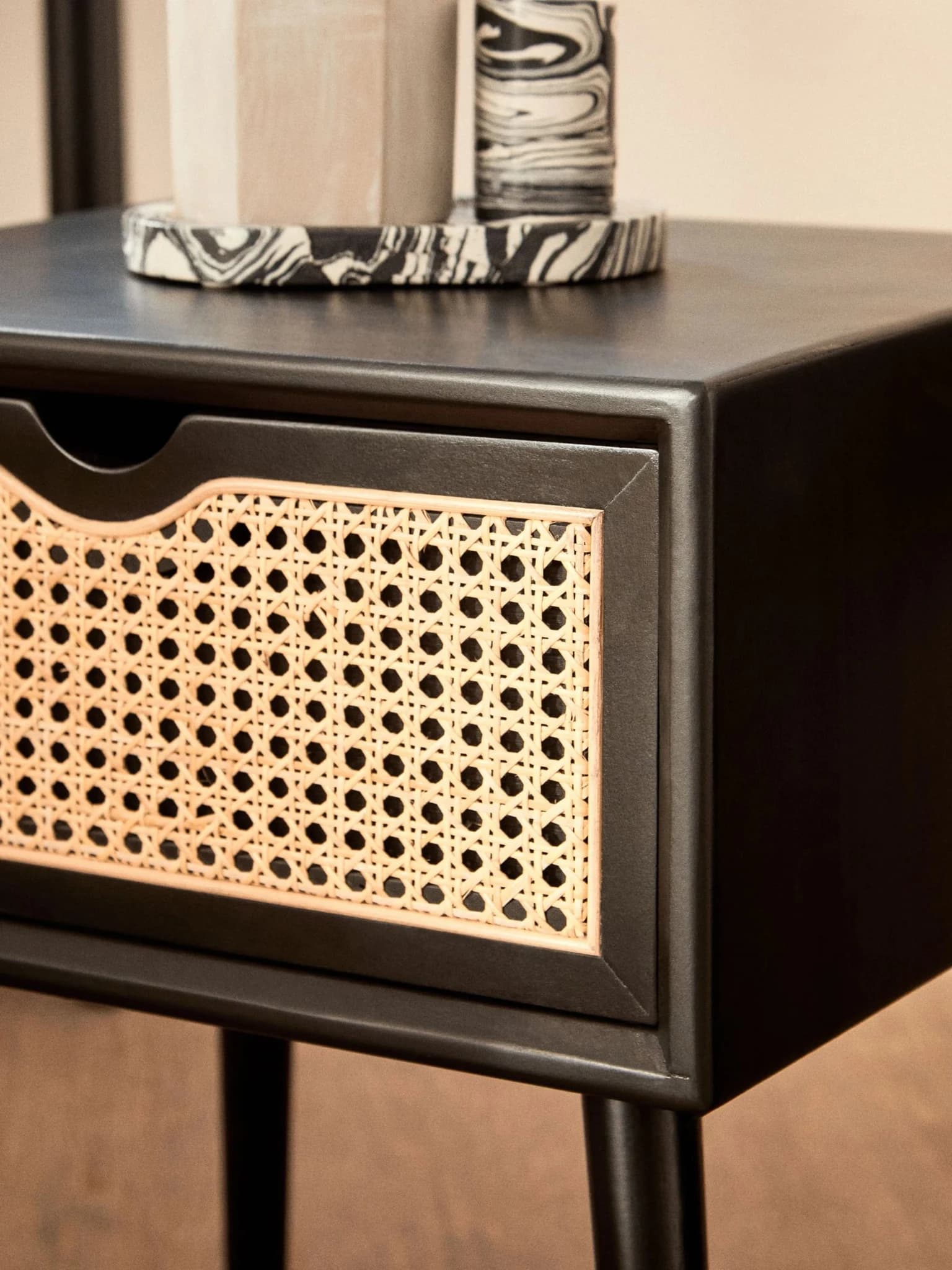 Cebu Black Side Table with Rattan Drawer - Tables, photo 3 of 8