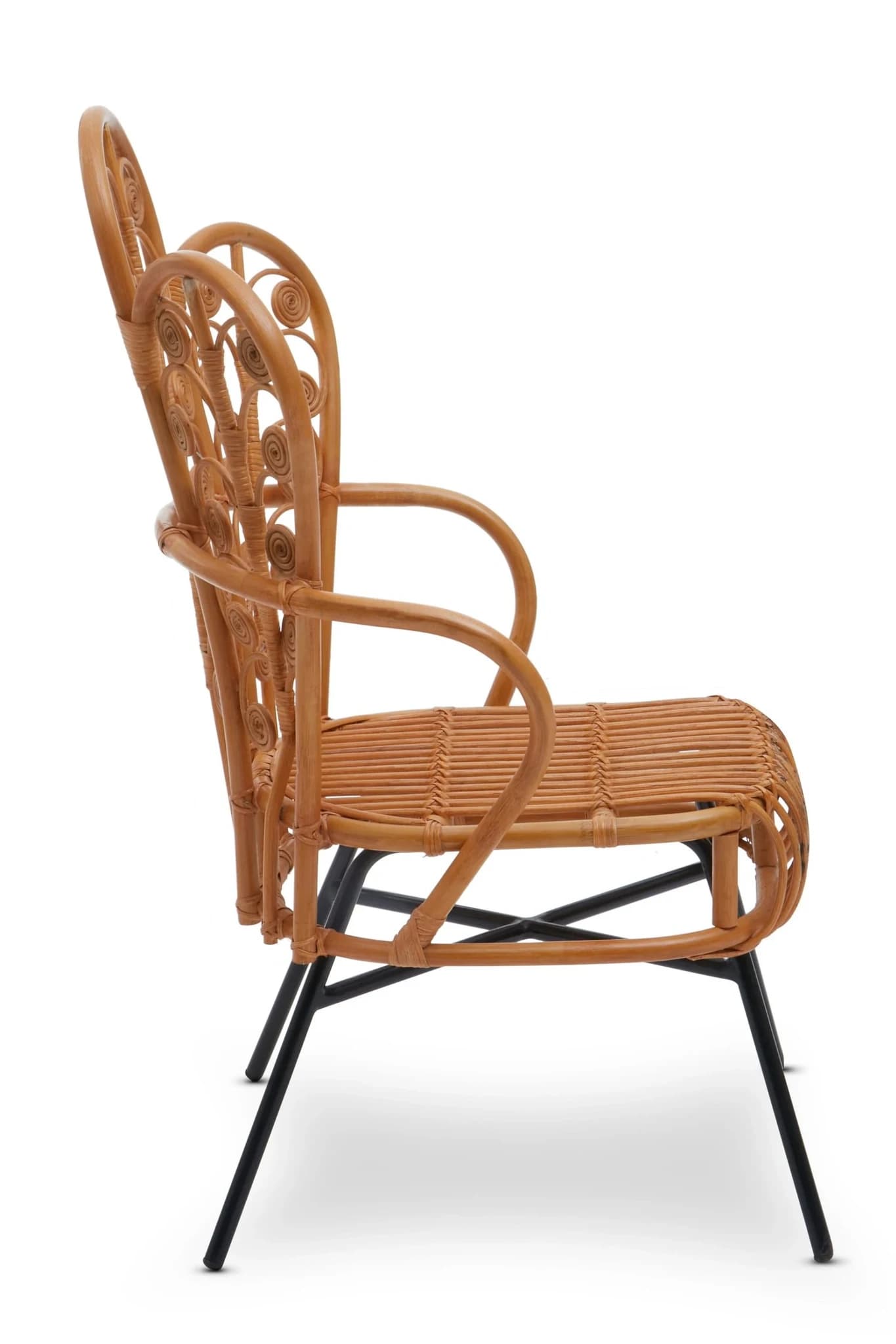 Java Natural Rattan Scalloped Back Accent Chair with Black Legs - Seating, photo 3 of 6