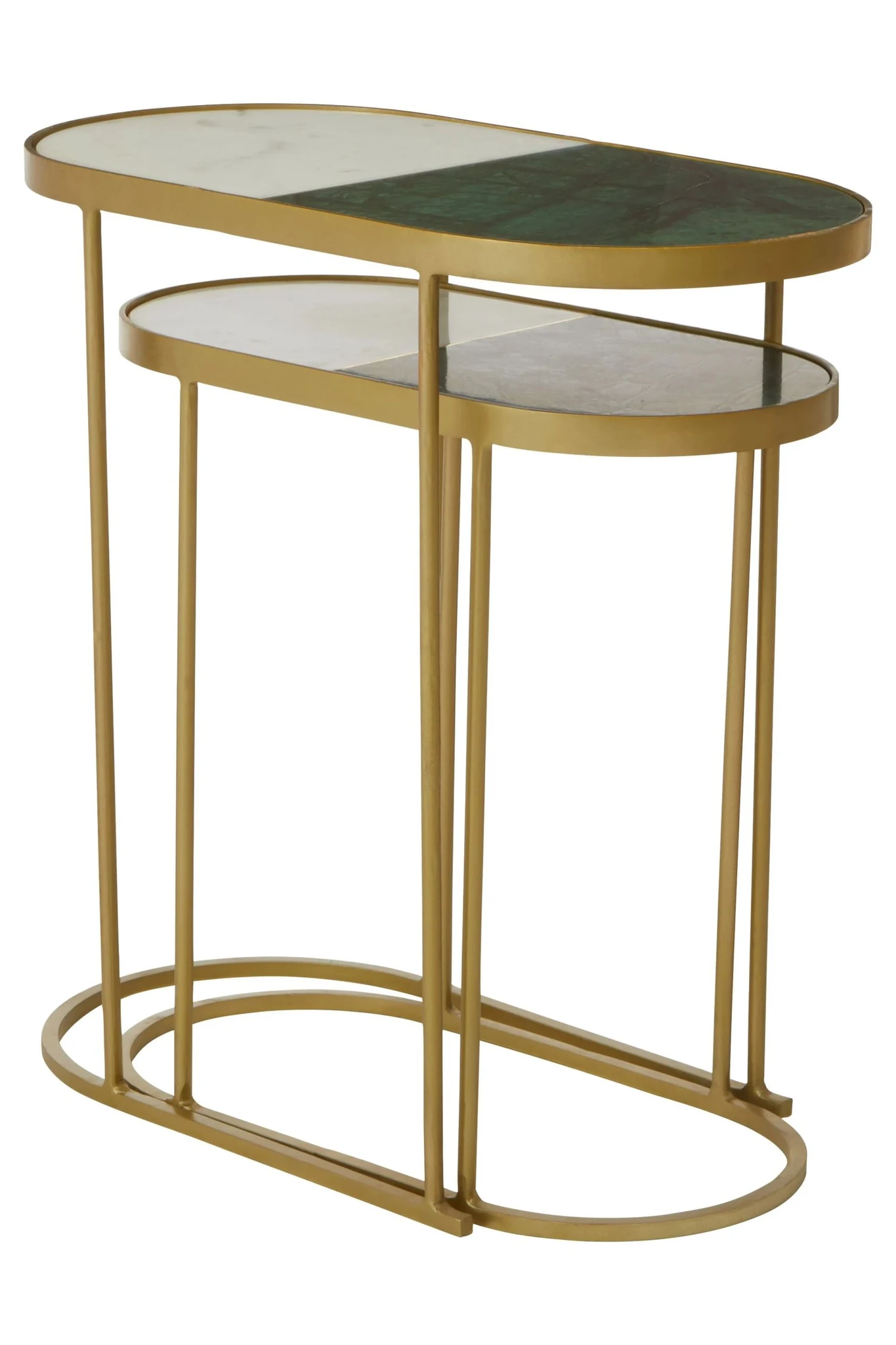 Suar Marble and Brass Finish Set of 2 Oval Nesting Tables - Tables, photo 4 of 8