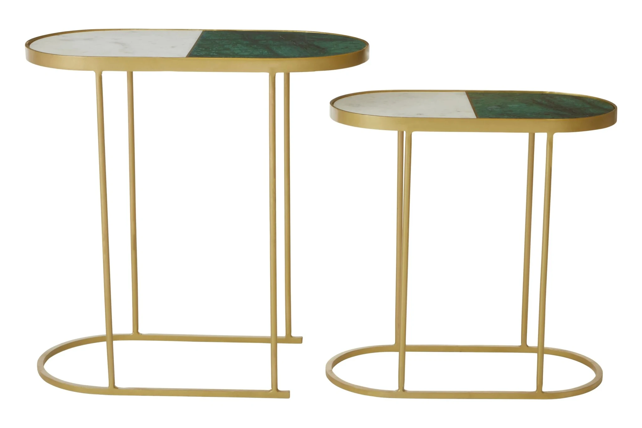 Suar Marble and Brass Finish Set of 2 Oval Nesting Tables - Tables, photo 3 of 8