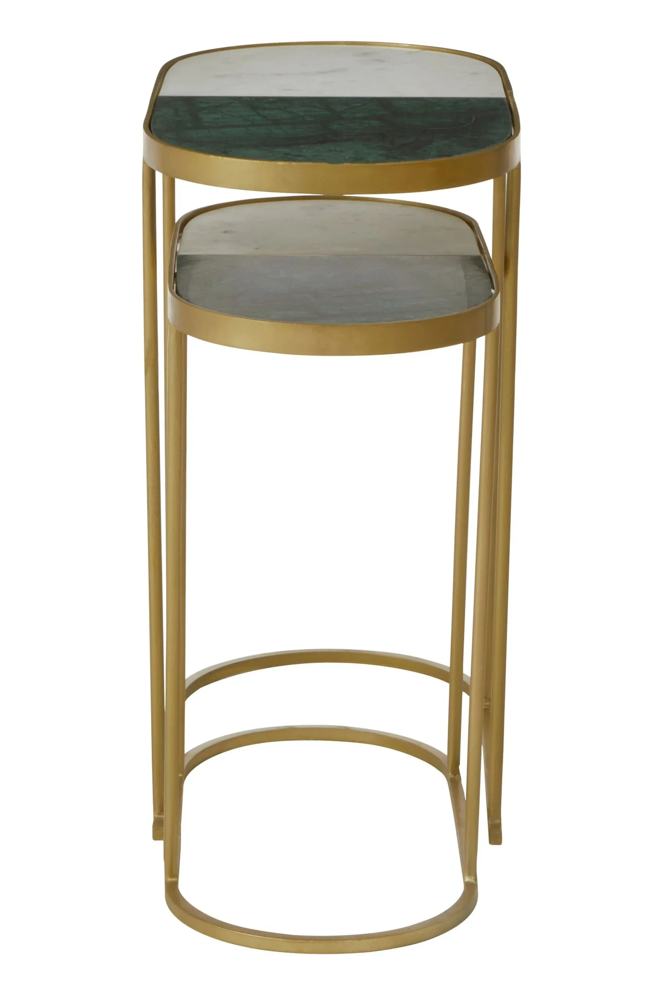 Suar Marble and Brass Finish Set of 2 Oval Nesting Tables - Tables, photo 2 of 8