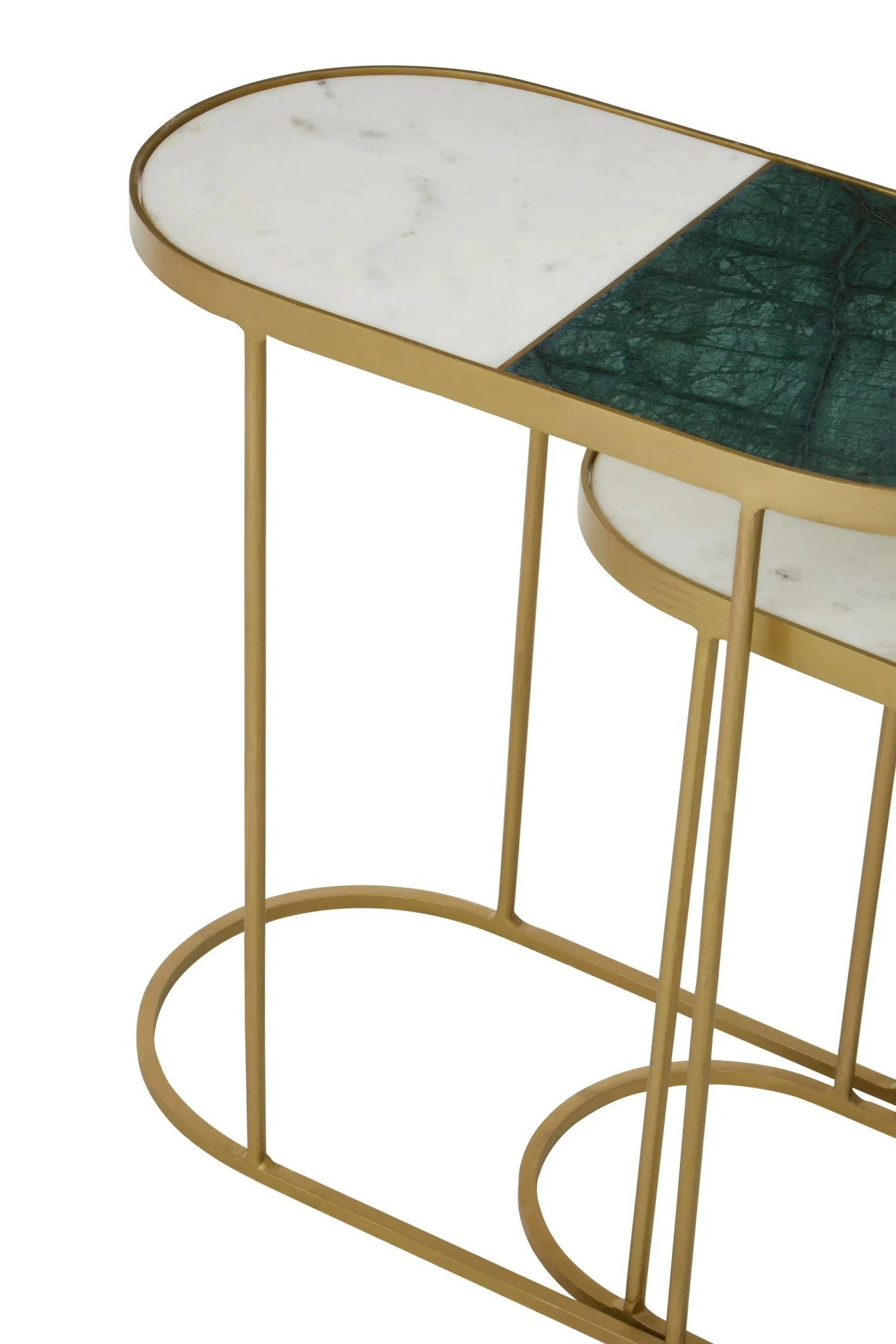 Suar Marble and Brass Finish Set of 2 Oval Nesting Tables - Tables, photo 7 of 8