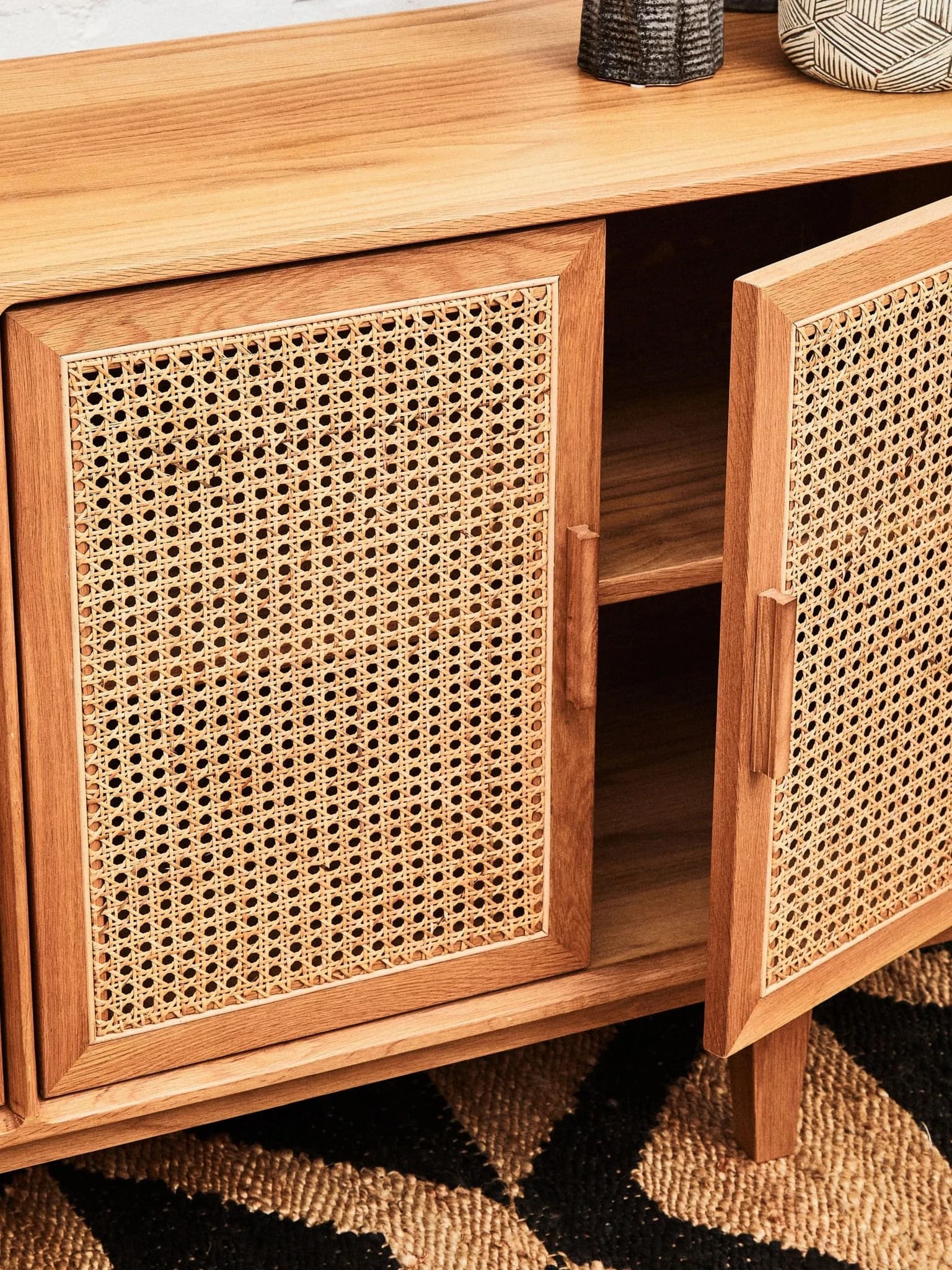 Lyon Rattan and Oak Wood 4 Door Sideboard - Bookcases & shelving, photo 6 of 8
