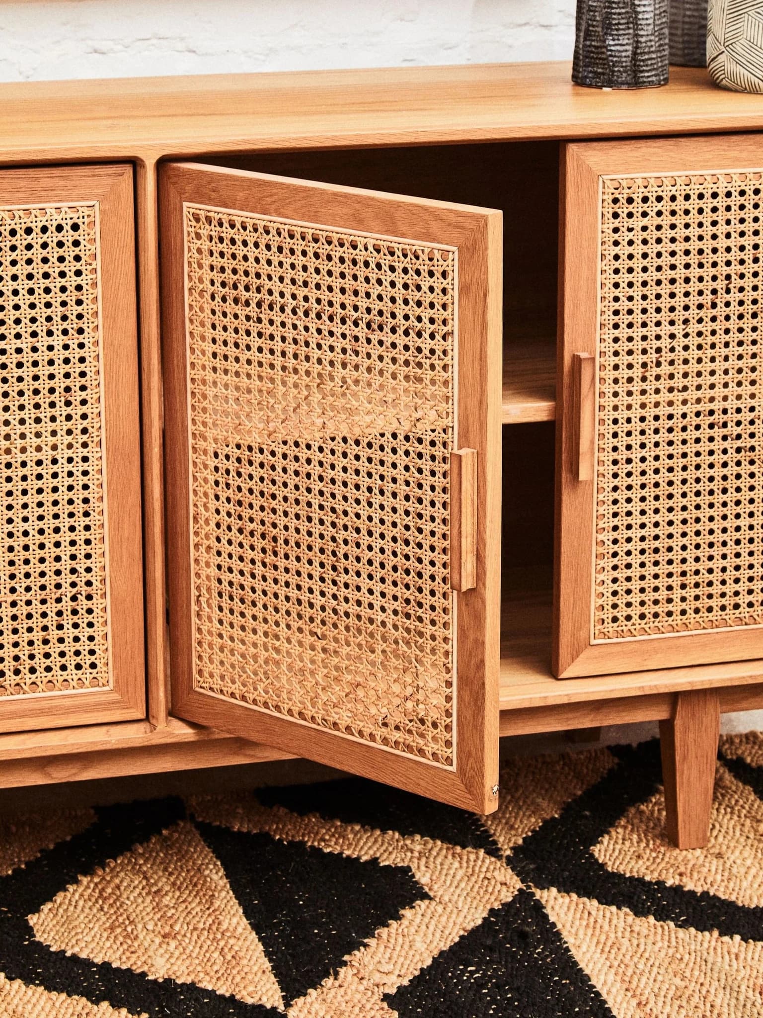 Lyon Rattan and Oak Wood 4 Door Sideboard - Bookcases & shelving, photo 3 of 8