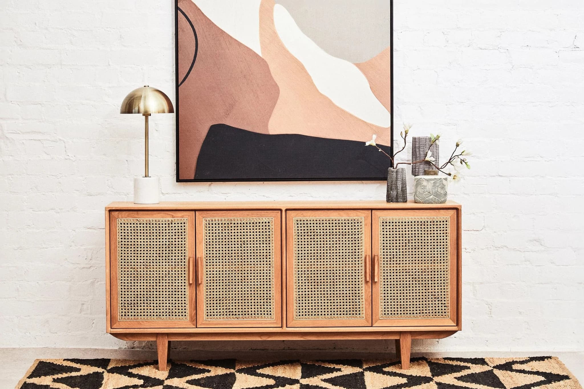 Lyon Rattan and Oak Wood 4 Door Sideboard - Bookcases & shelving, photo 2 of 8