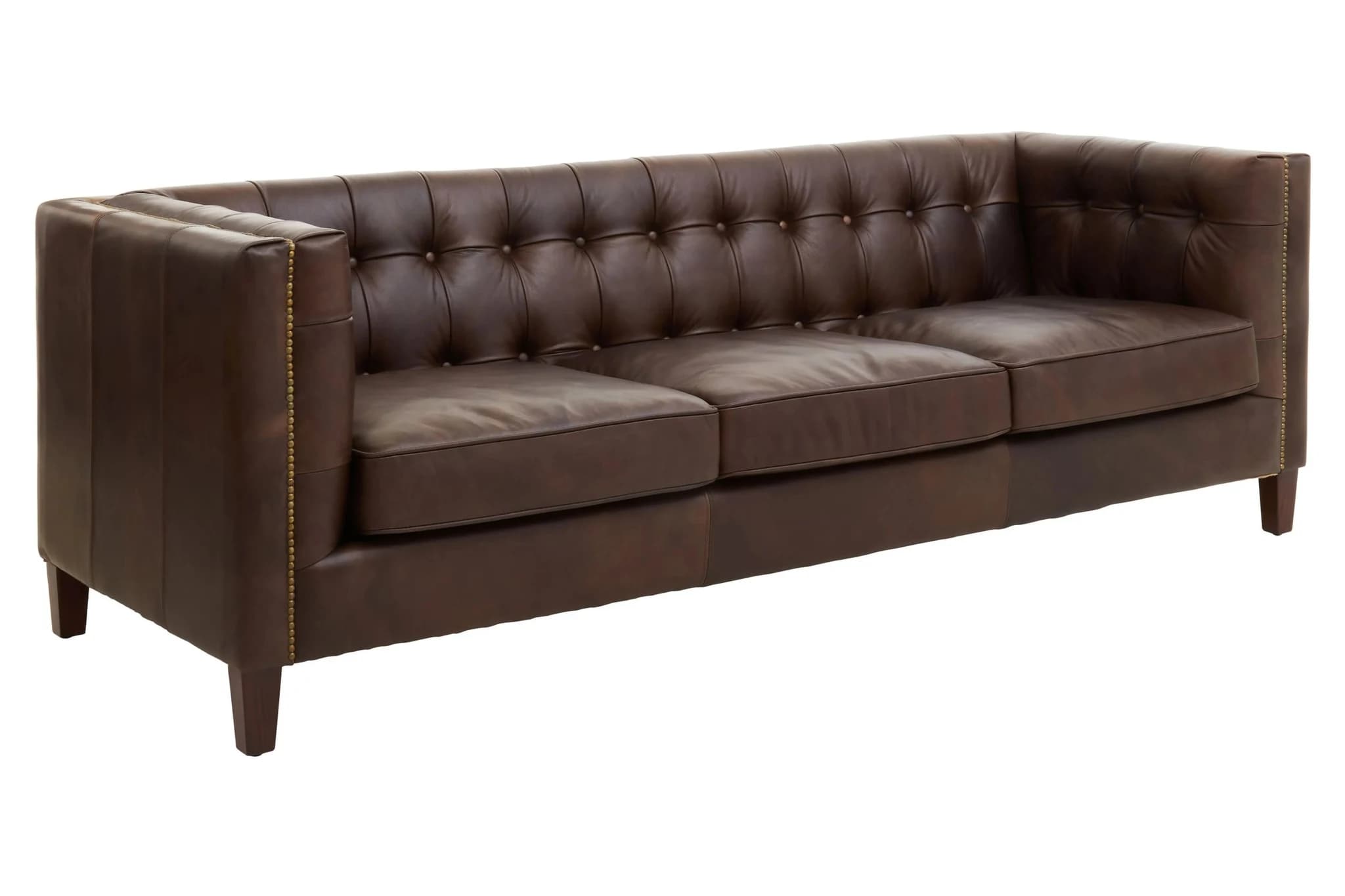 King Dark Brown Leather Three Seat Modern Chesterfield Sofa - Seating, photo 4 of 8