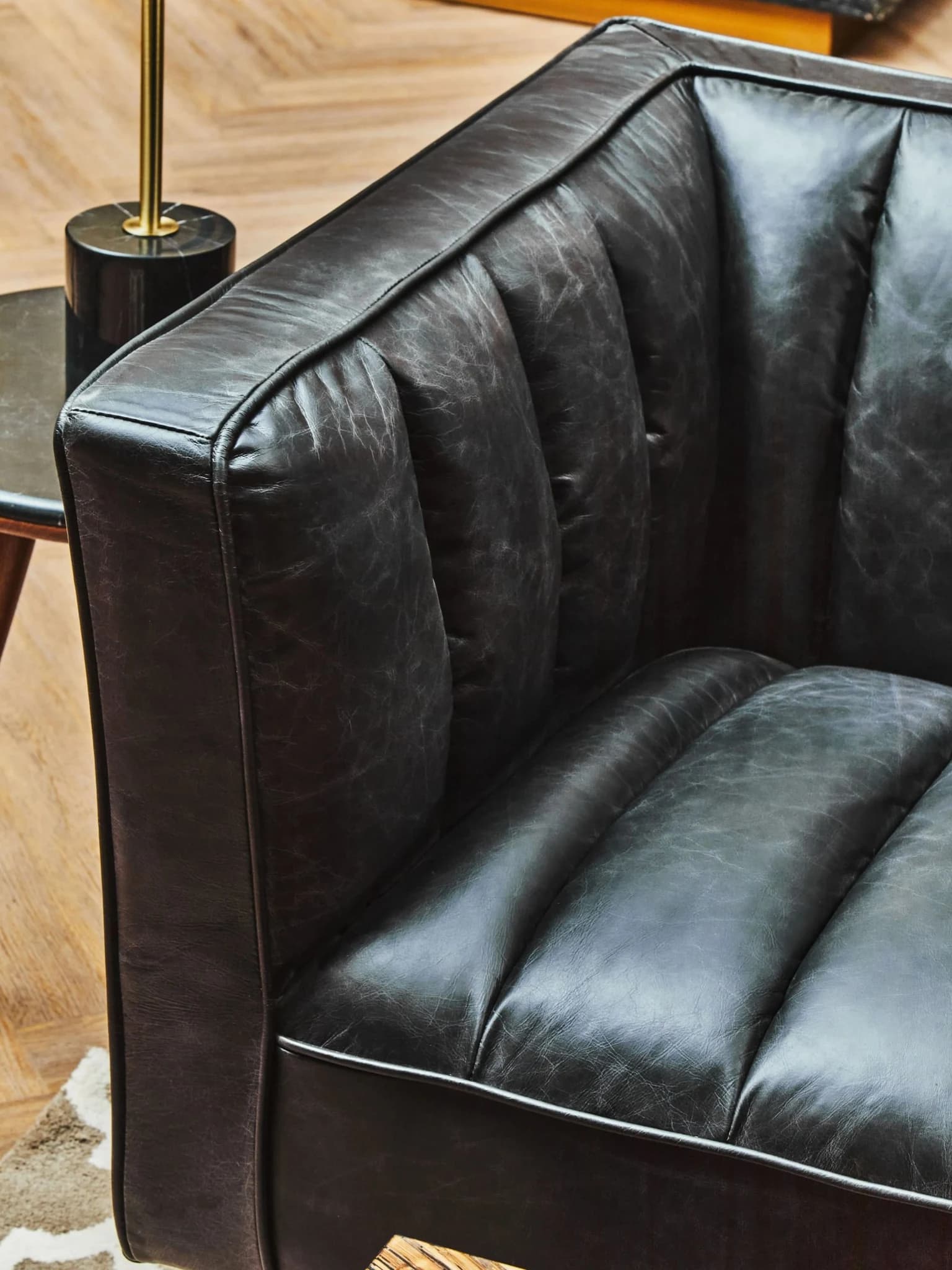 King Black Leather Three Seat Sofa With Flared Arms - Seating, photo 2 of 8