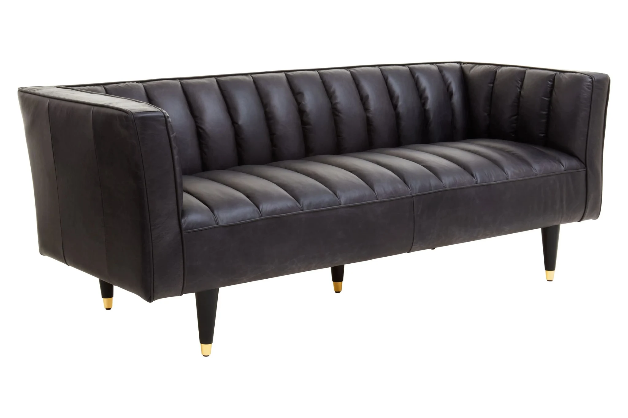 King Black Leather Three Seat Sofa With Flared Arms - Seating, photo 7 of 8