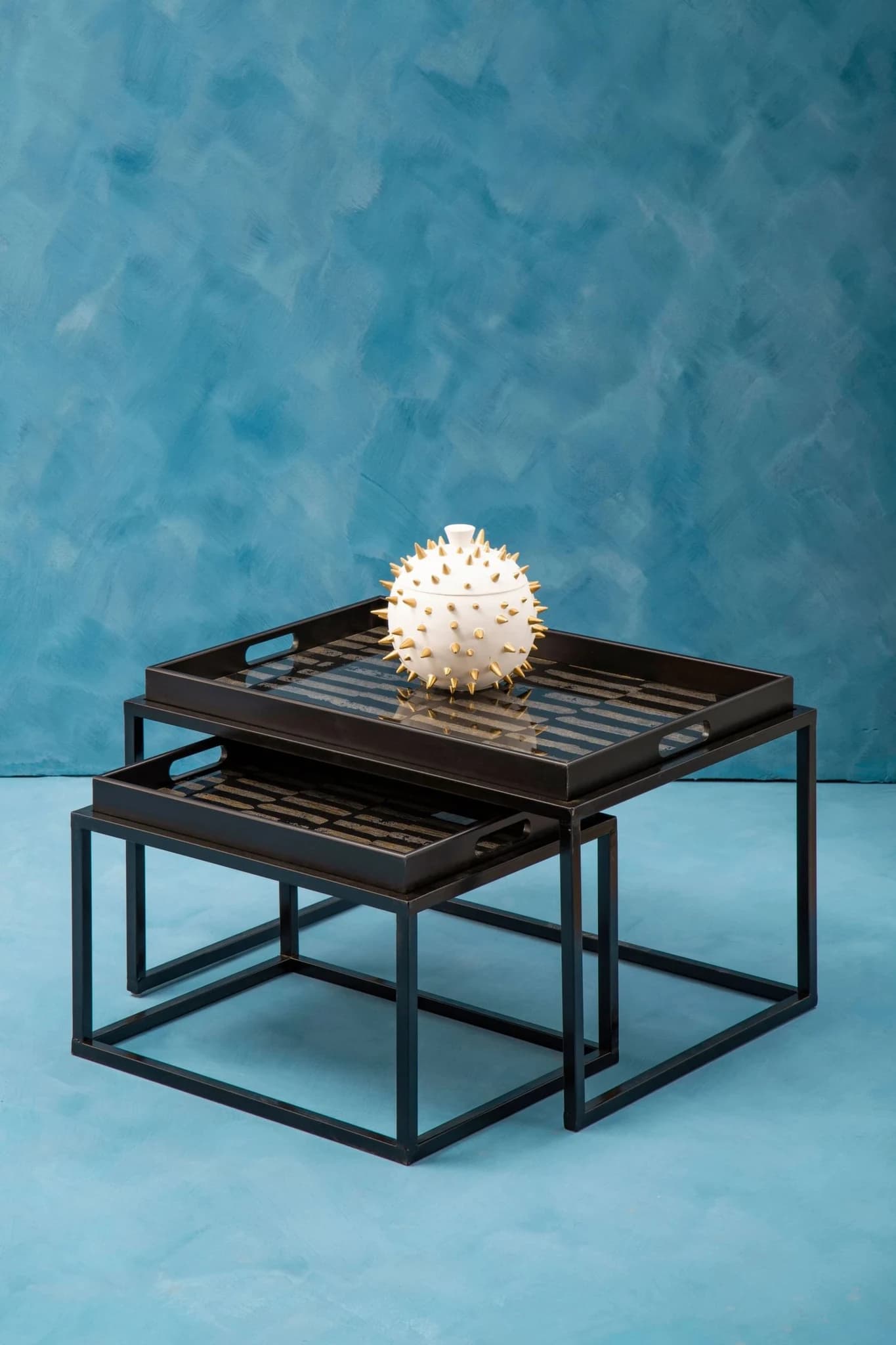 Celina Black and Gold Set Of 2 Nesting Tray Tables - Tables, photo 4 of 8