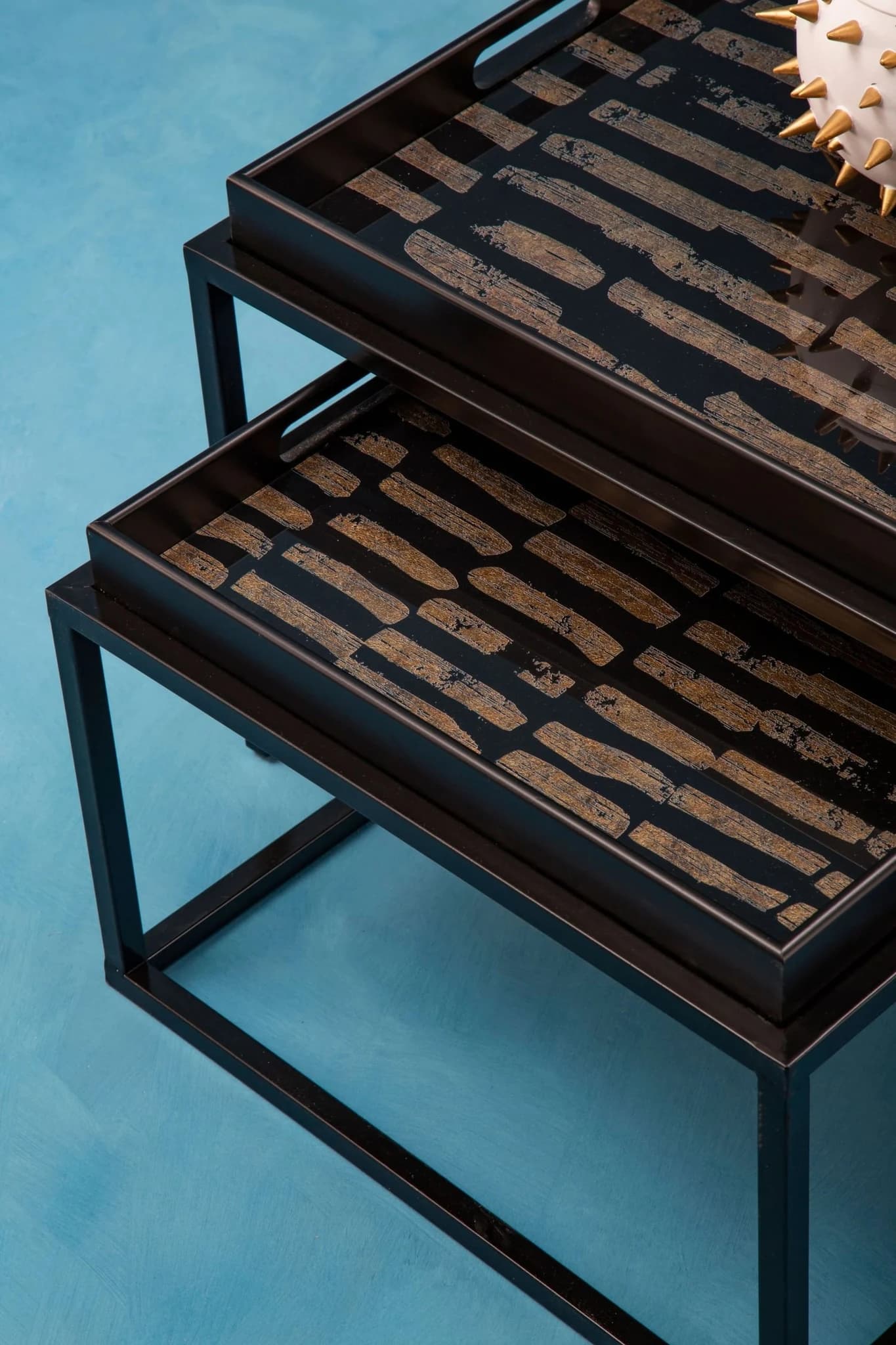 Celina Black and Gold Set Of 2 Nesting Tray Tables - Tables, photo 3 of 8