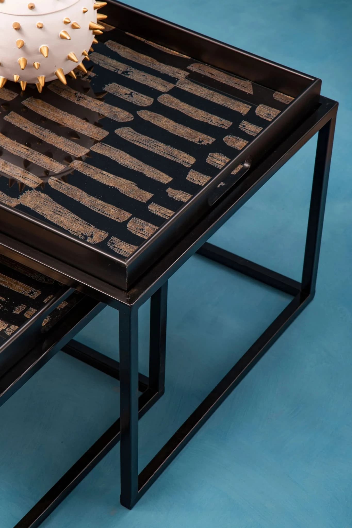 Celina Black and Gold Set Of 2 Nesting Tray Tables - Tables, photo 2 of 8