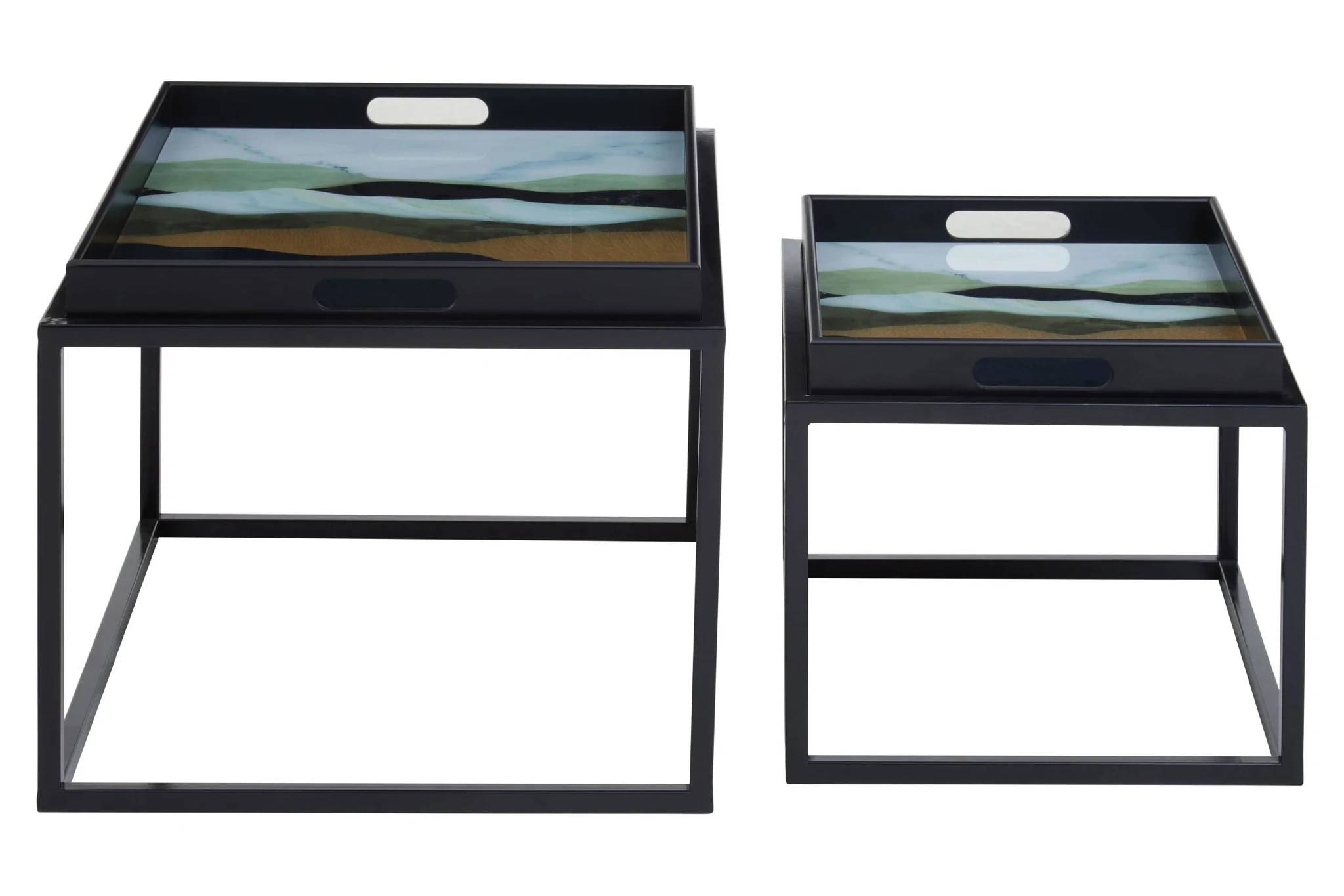 Celina Set Of 2 Abstract Paint Design Nesting Tray Tables - Tables, photo 6 of 8