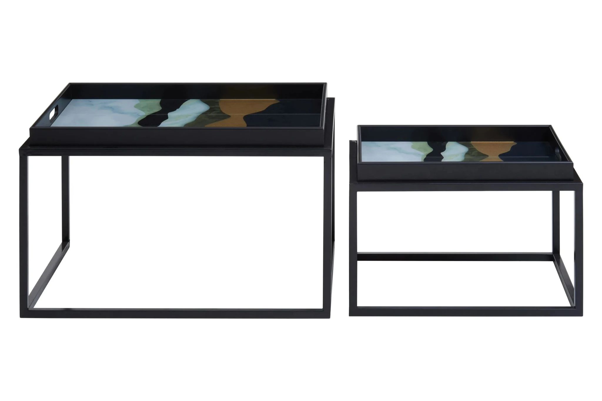 Celina Set Of 2 Abstract Paint Design Nesting Tray Tables - Tables, photo 5 of 8