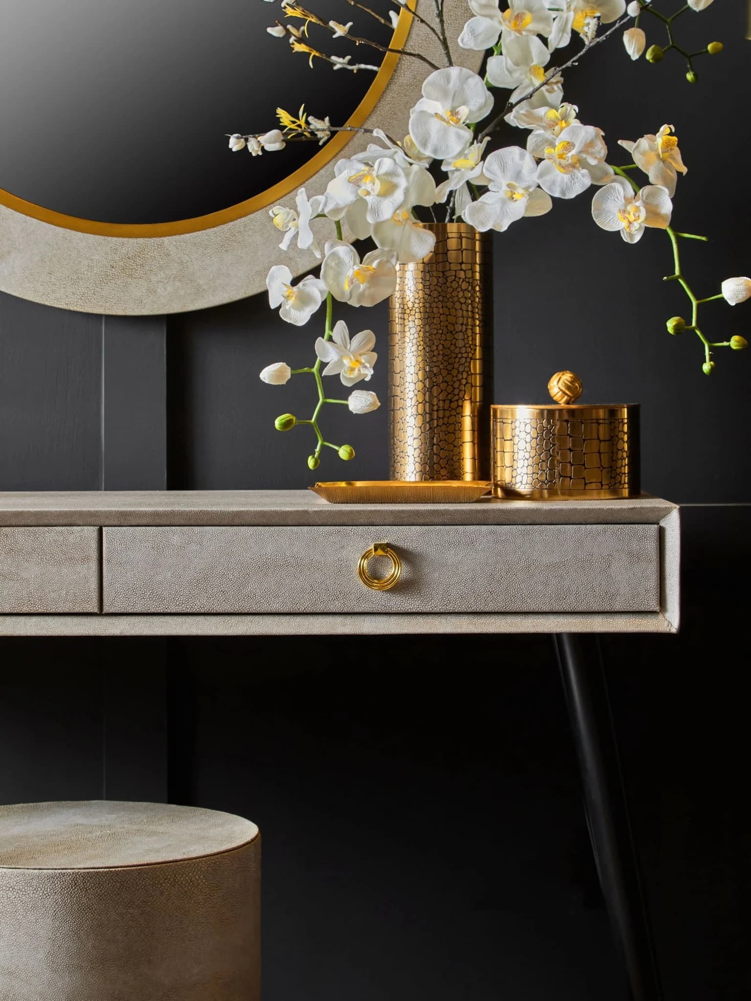 Cadio Shagreen Effect Two Drawer Console Table - Tables, photo 5 of 8