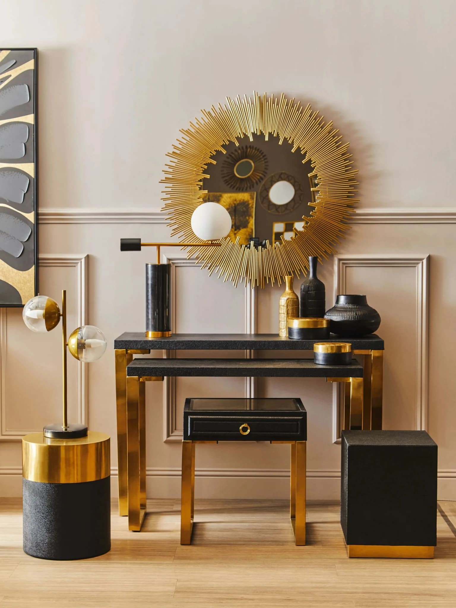 Cardoba Set of Two Black Shagreen Effect Console Tables - Tables, photo 2 of 8