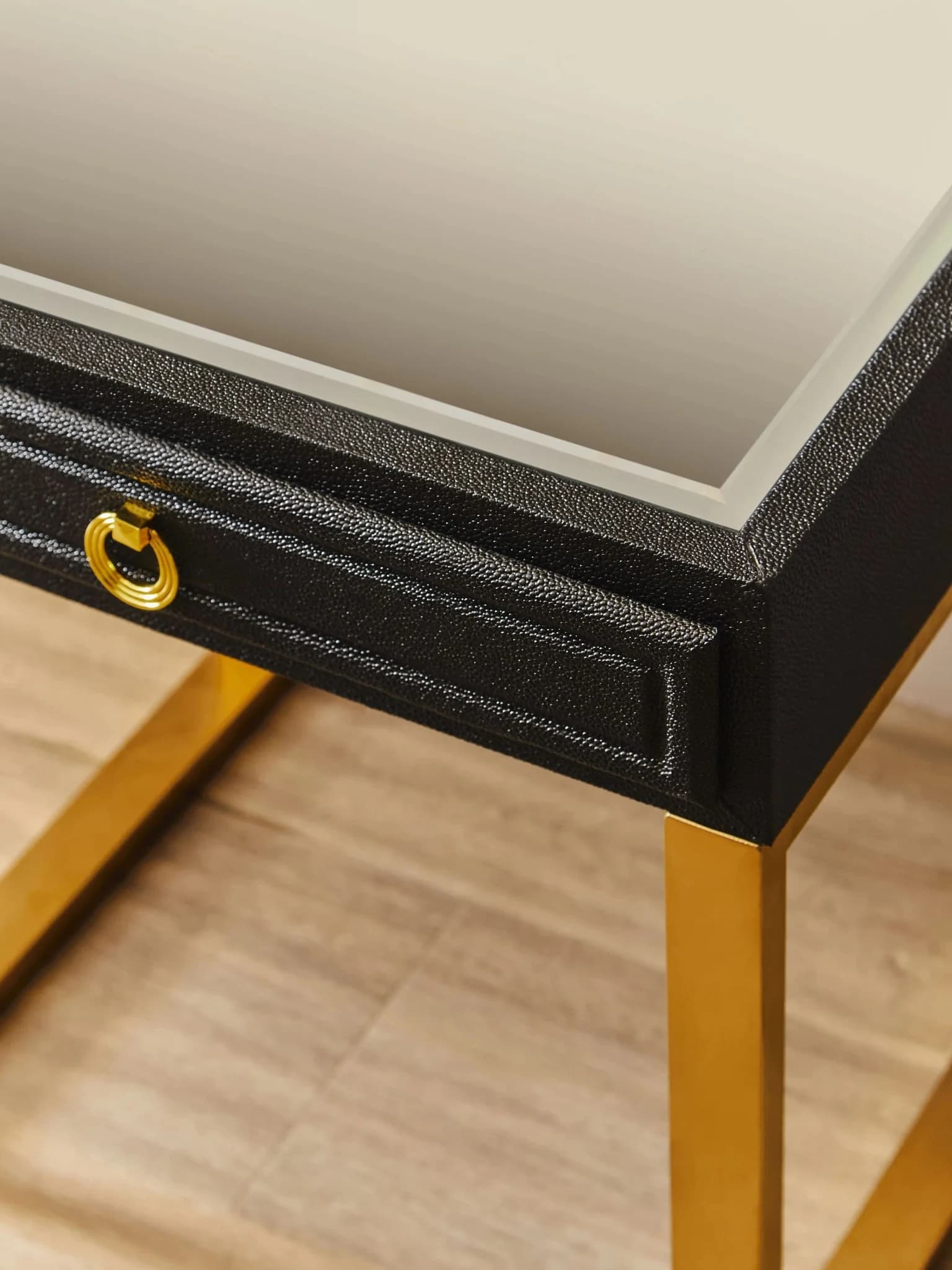 Cardoba 1 Drawer Black Shagreen Effect Side Table - Tables, photo 4 of 8