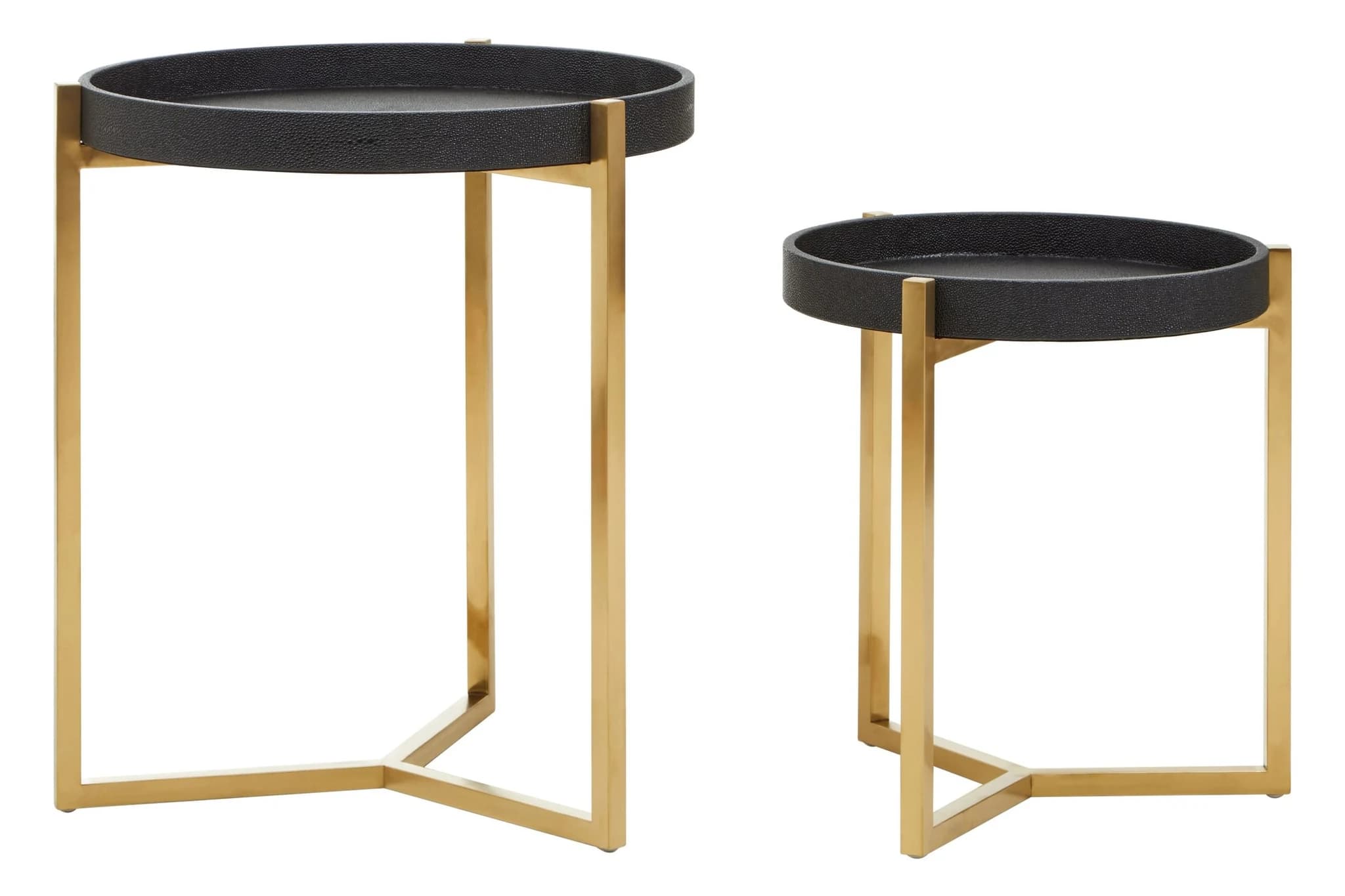 Cardoba Set Of Two Gold and Black Shagreen Effect Tray Side Tables - Tables, photo 2 of 6