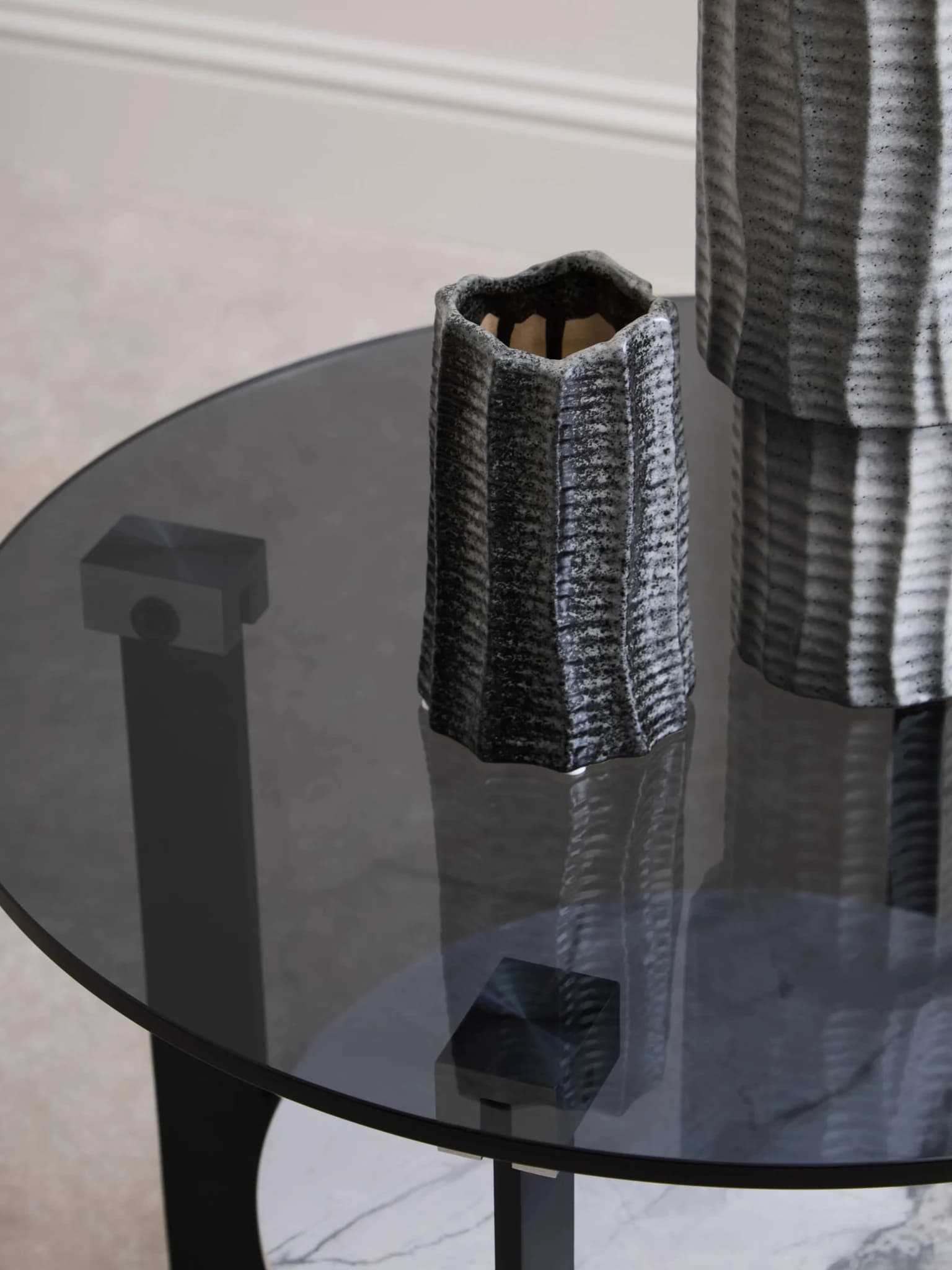 Imperia Grey Glass And Ceramic 2 Tier Small Coffee Table - Tables, photo 2 of 8