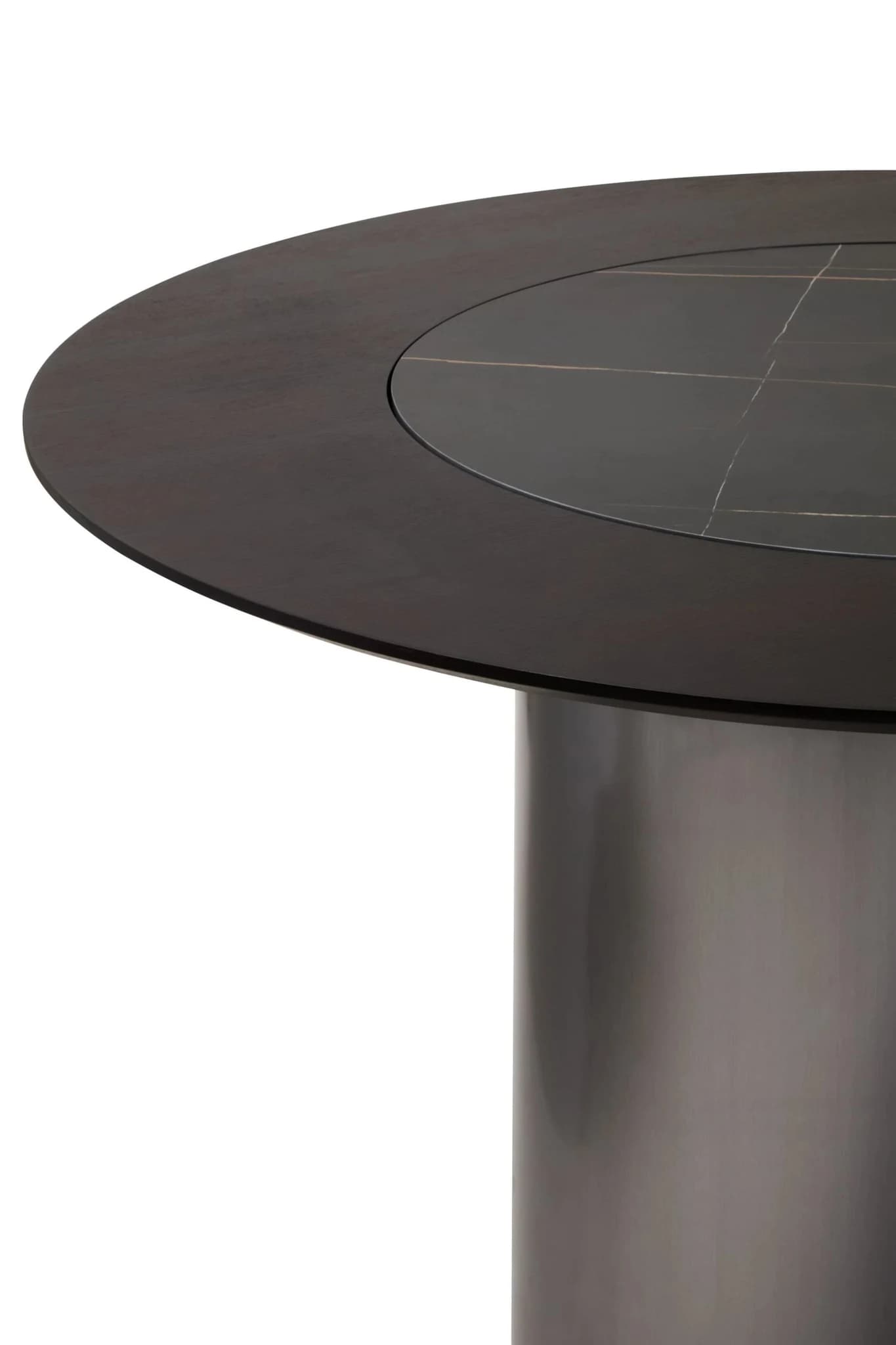 Imperia Wood Veneer Round Dining Table with Ceramic Lazy Susan - Tables, photo 5 of 6