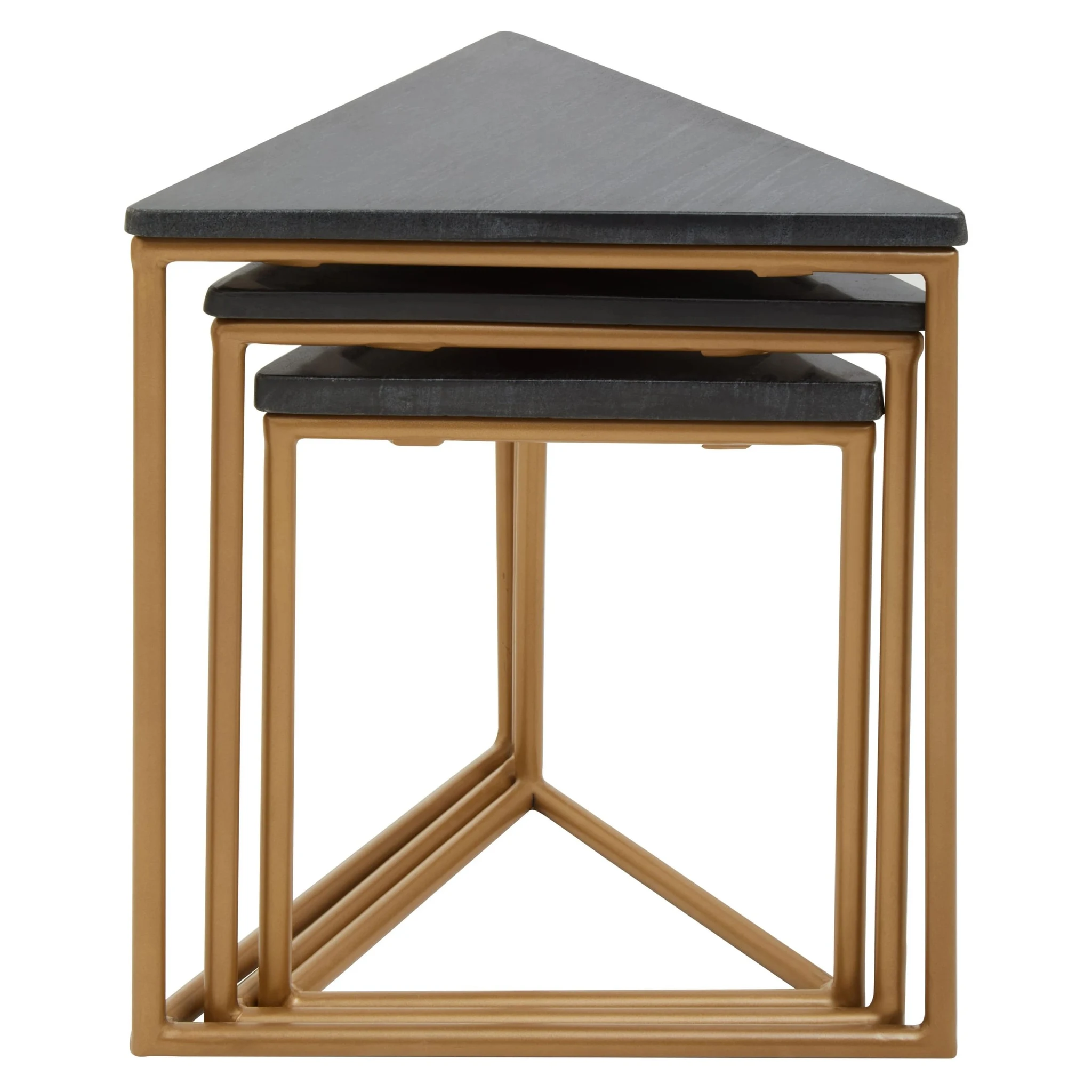 Varana Black Marble Top Nest Of Three Triangular Tables - Tables, photo 5 of 8