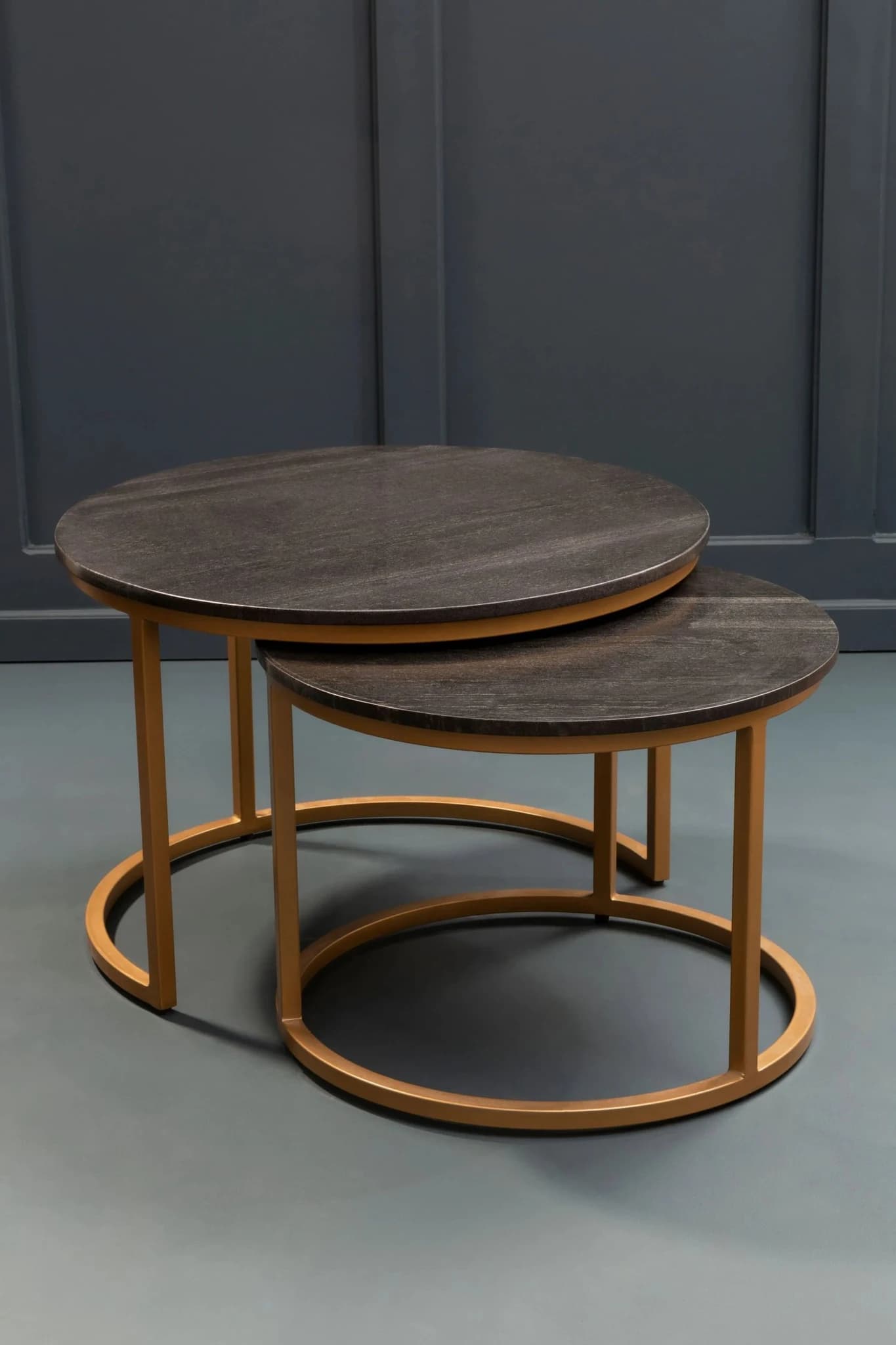 Varana Nest Of Two Black Marble Top Round Coffee Tables - Tables, photo 5 of 8