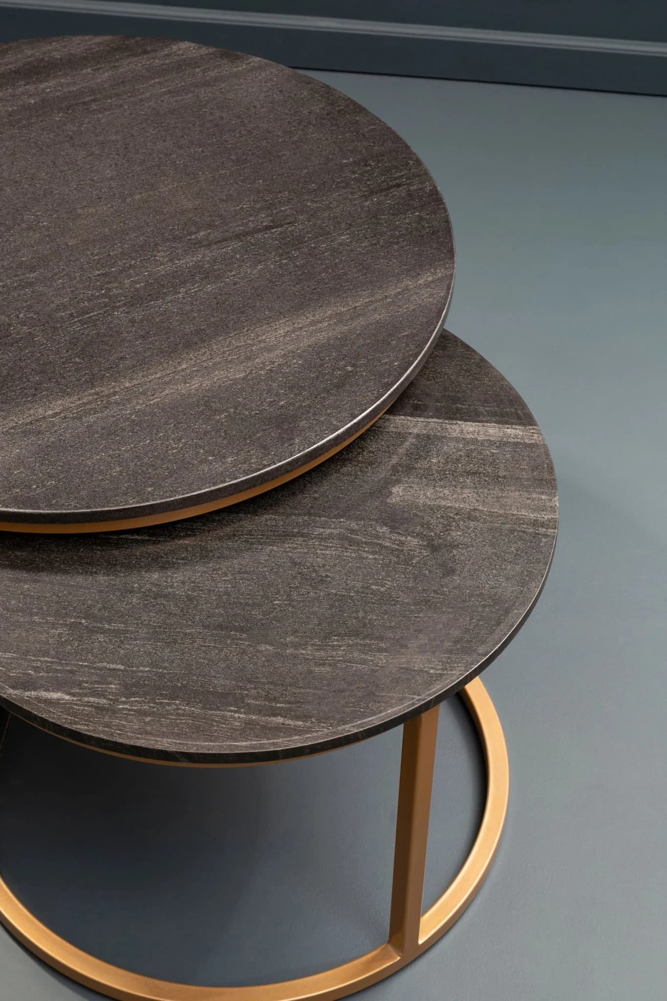 Varana Nest Of Two Black Marble Top Round Coffee Tables - Tables, photo 4 of 8
