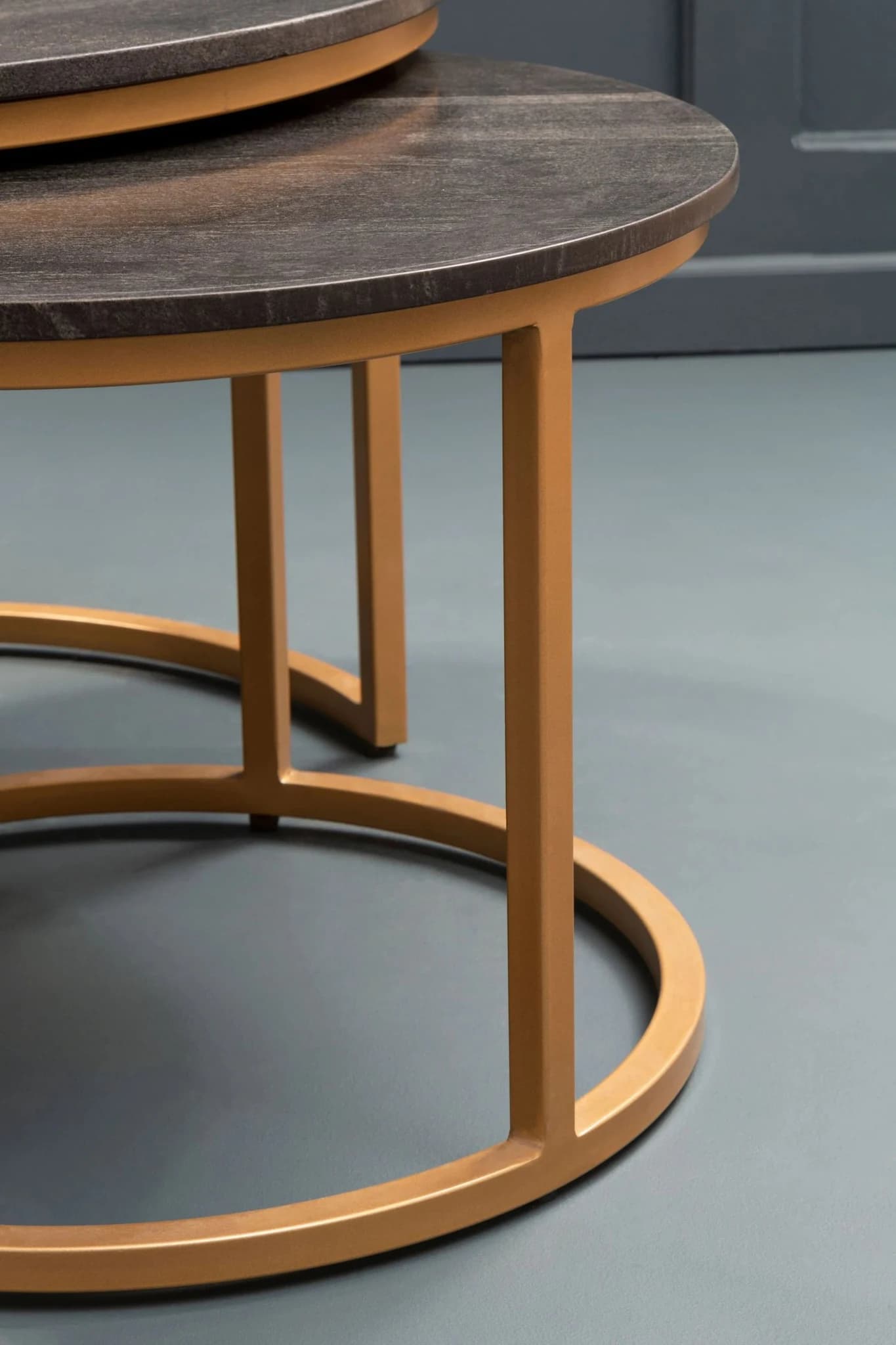 Varana Nest Of Two Black Marble Top Round Coffee Tables - Tables, photo 2 of 8