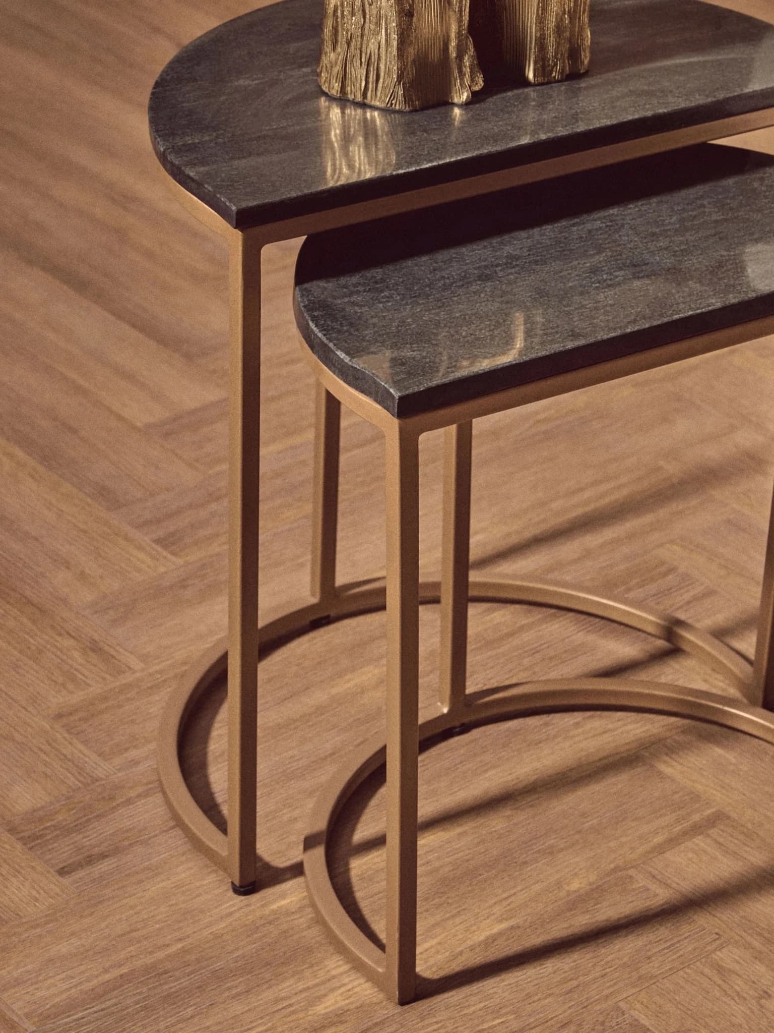 Varana Nest Of Two Half Moon Black Marble Top Tables - Tables, photo 5 of 8