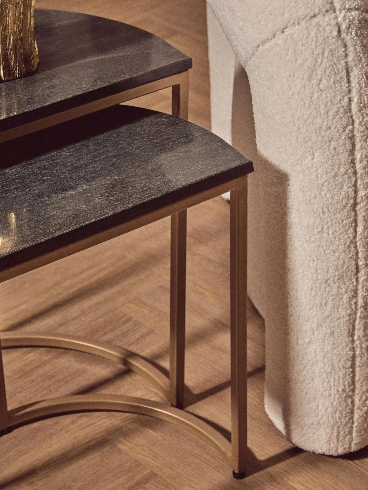 Varana Nest Of Two Half Moon Black Marble Top Tables - Tables, photo 4 of 8