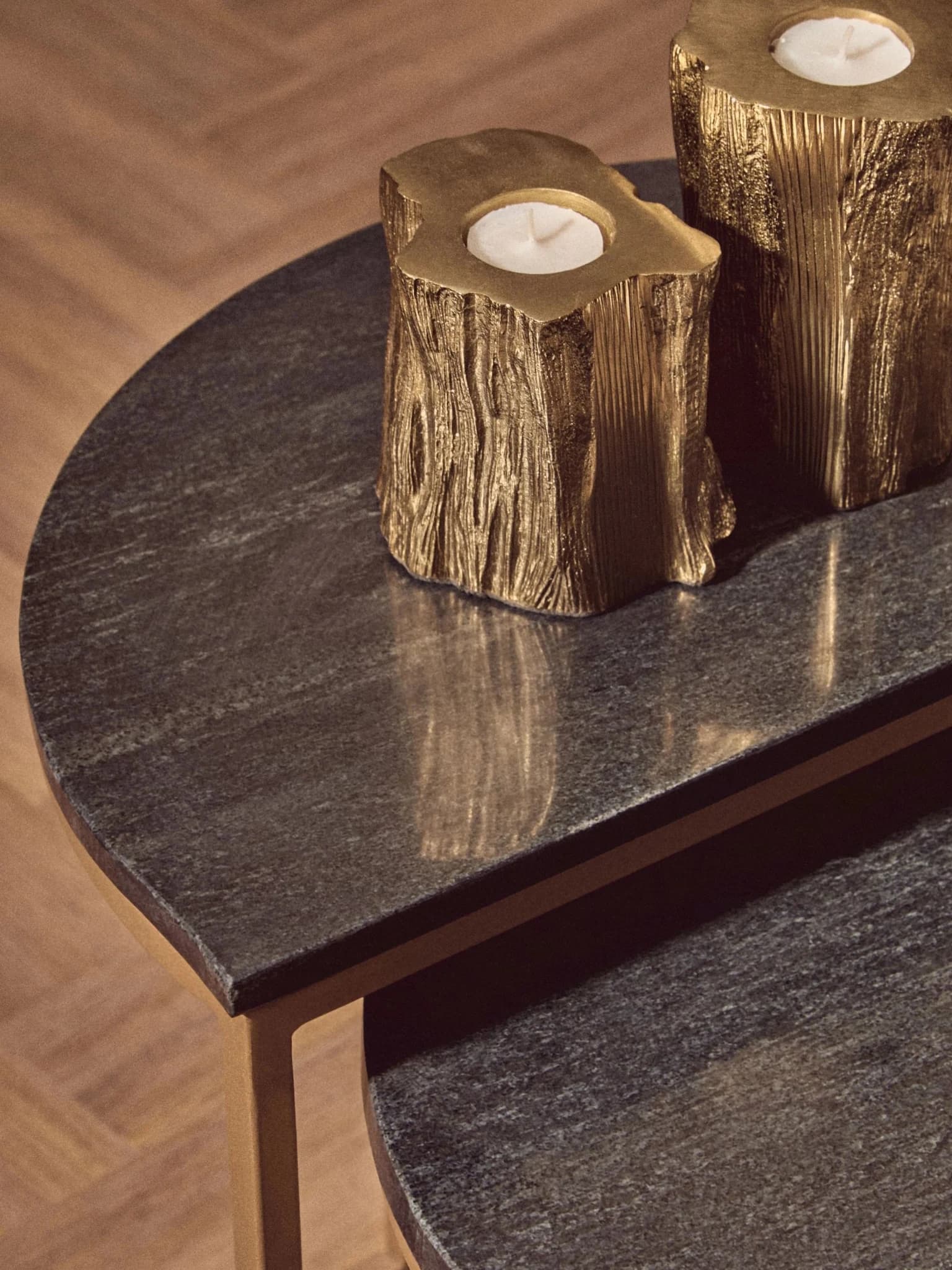Varana Nest Of Two Half Moon Black Marble Top Tables - Tables, photo 3 of 8